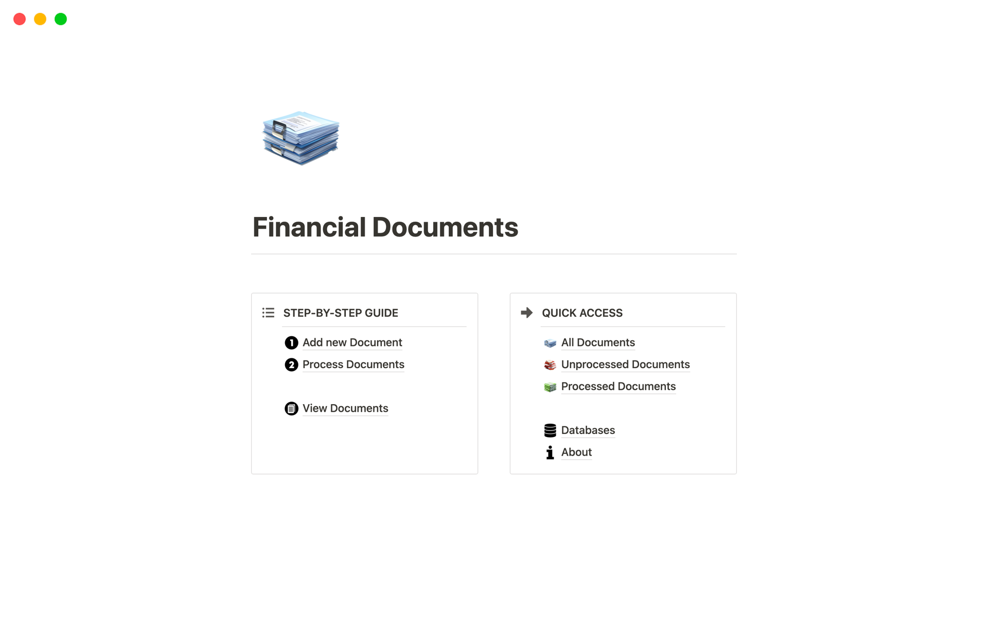 A template preview for Financial Documents