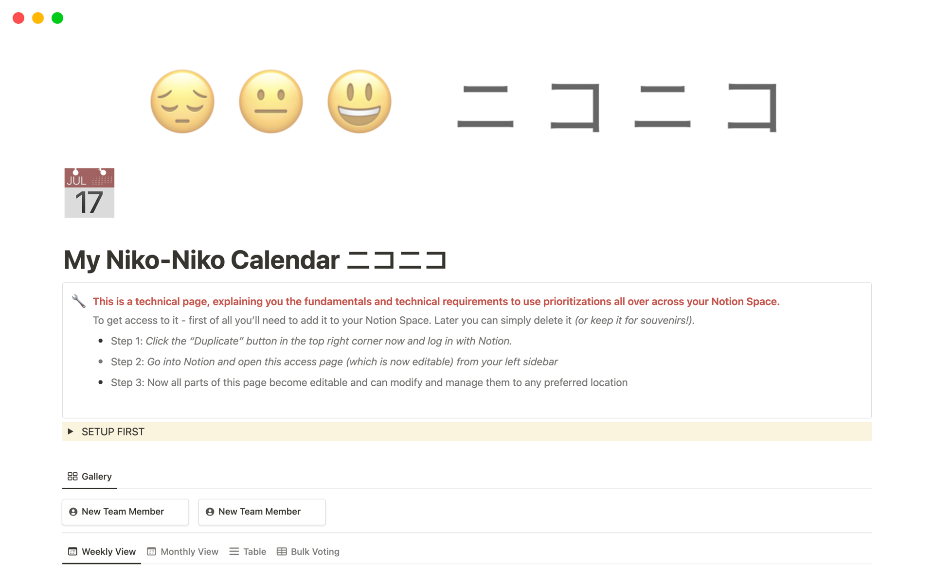 A template preview for My Niko-Niko Calendar