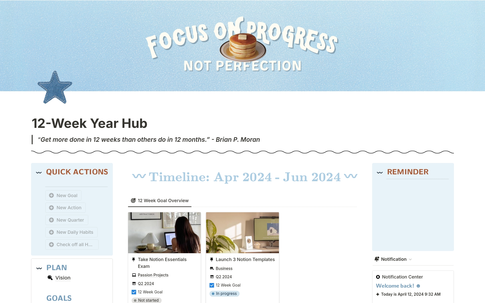 A template preview for 12 Week Year Hub