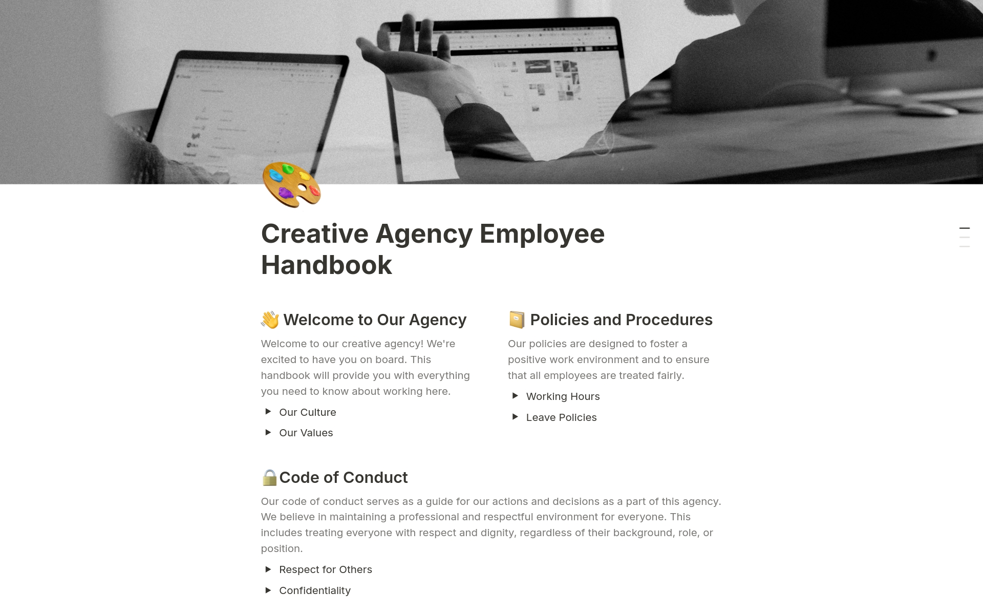A template preview for Creative Agency Employee Handbook