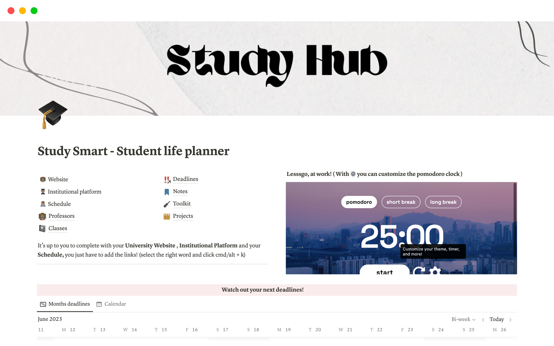 A template preview for Study Smart - Student life planner