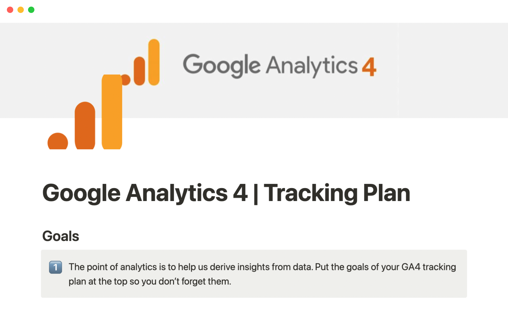A template preview for Google Analytics 4 tracking plan