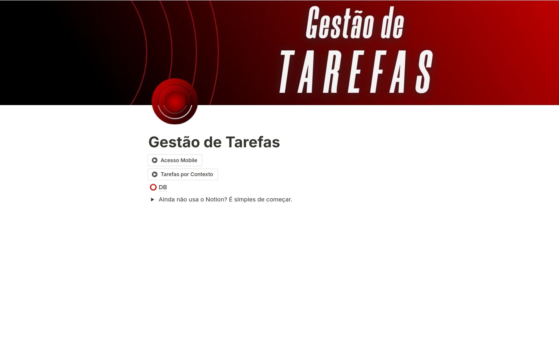 A template preview for Gestão de Tarefas
