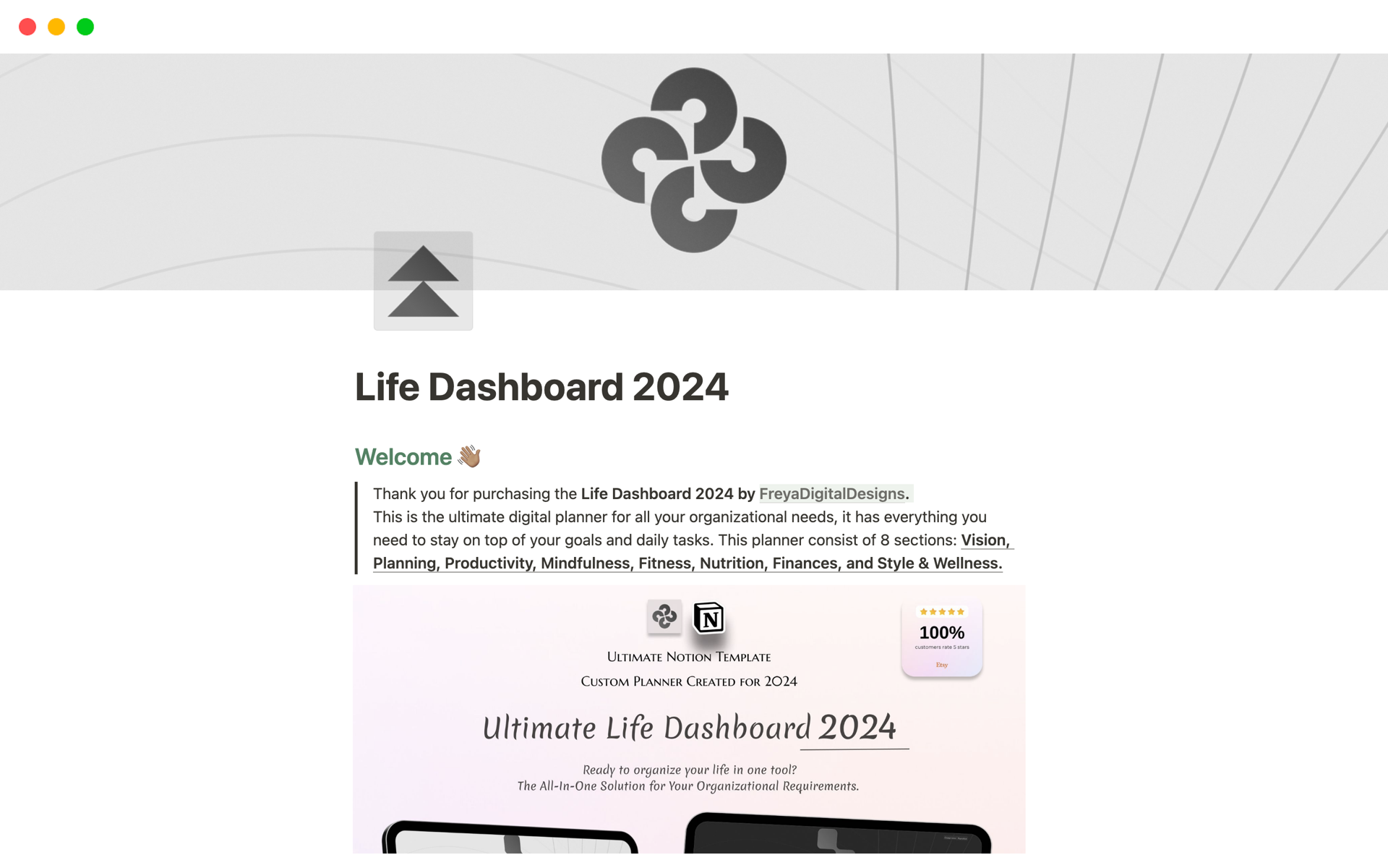 A template preview for Life Dashboard 2024
