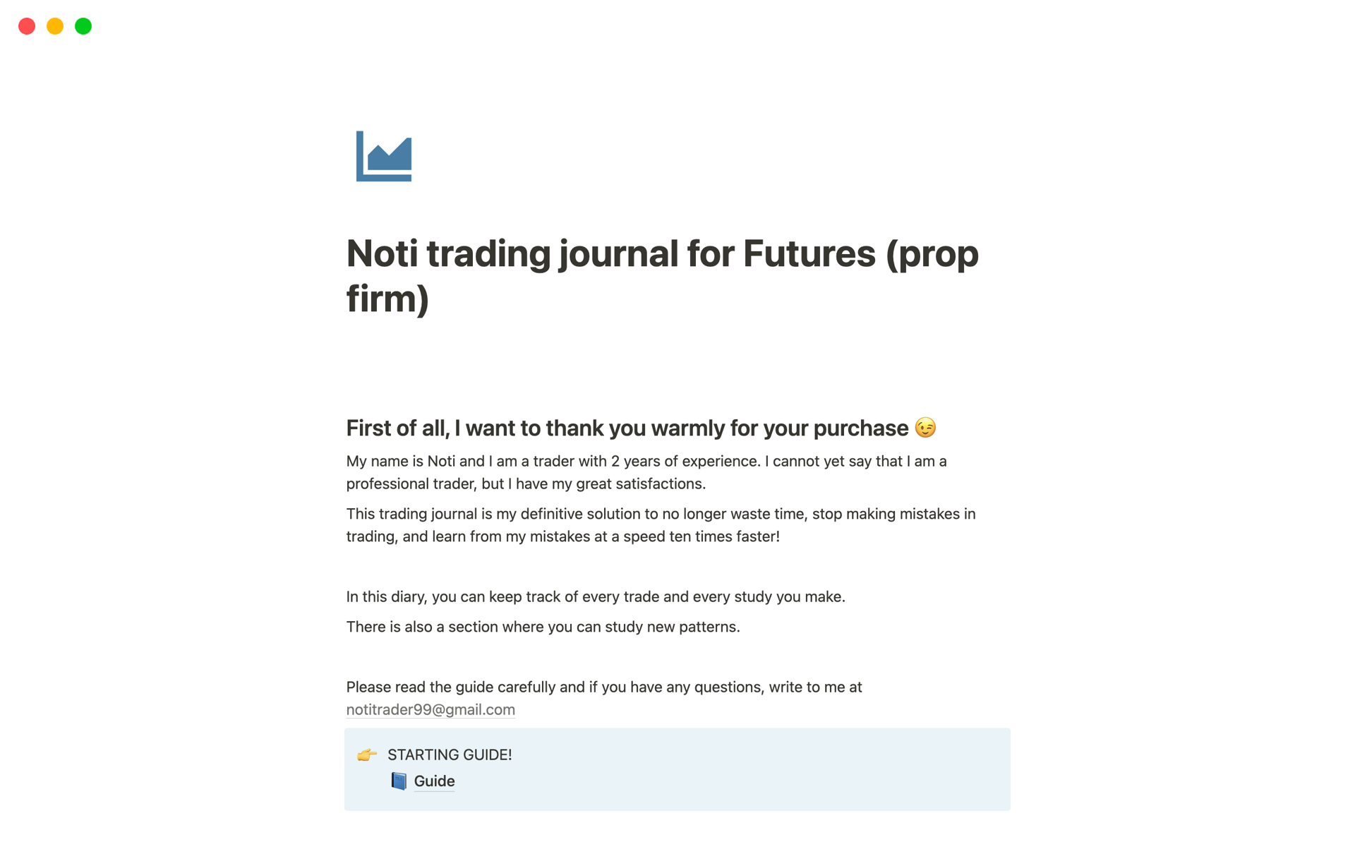 A template preview for Noti trading journal for Futures (prop firm)