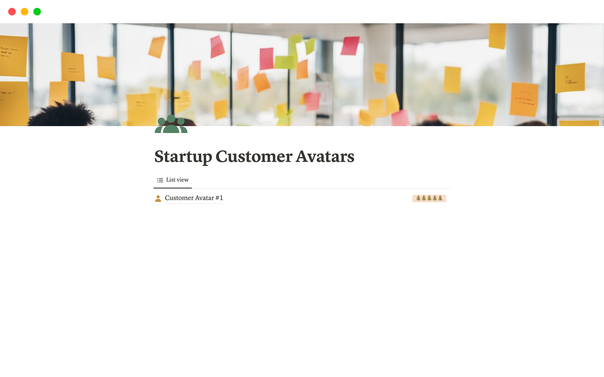 A template preview for Startup Customer Avatars