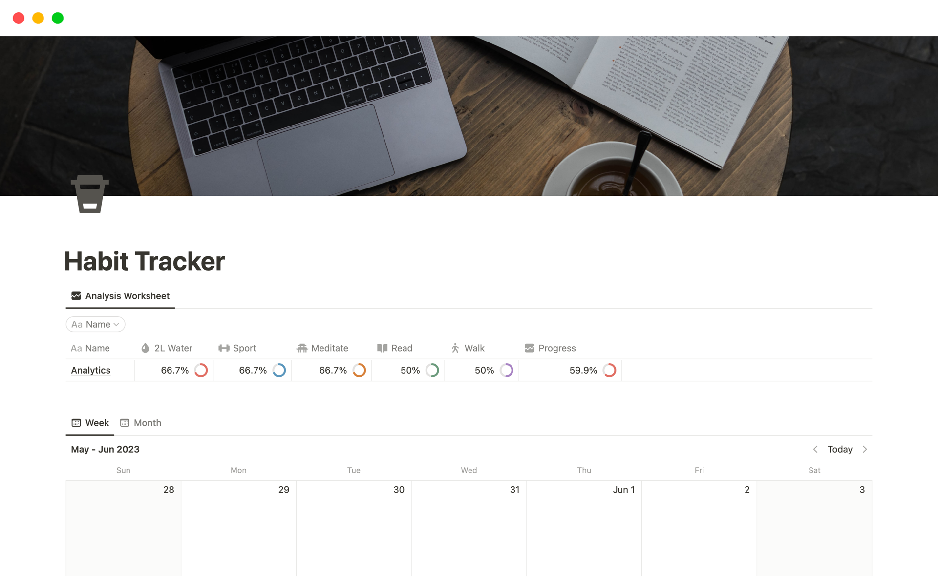 Vista previa de una plantilla para Habit Tracker