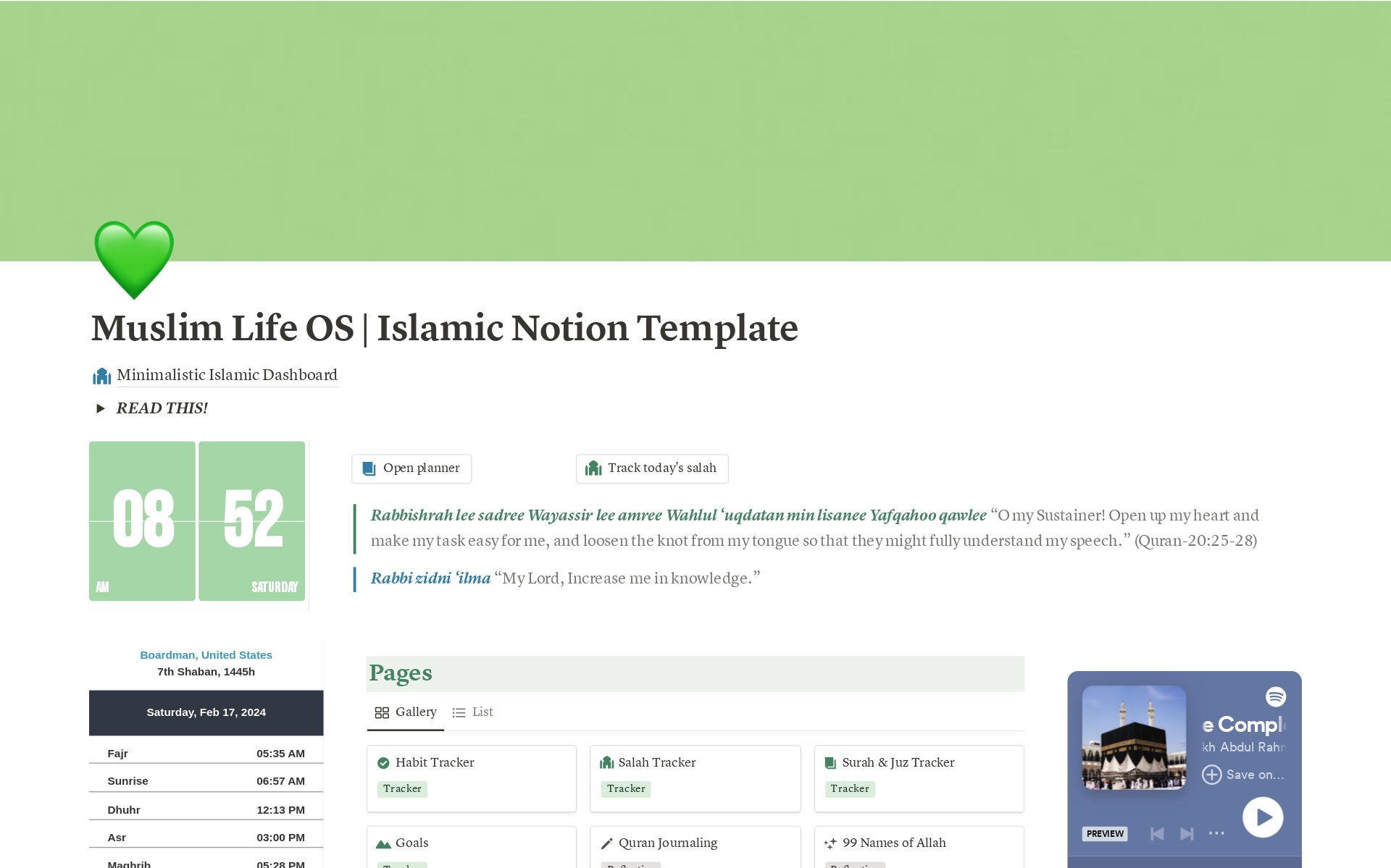A template preview for Muslim Life OS | Islamic planner, Ramadan tracker 