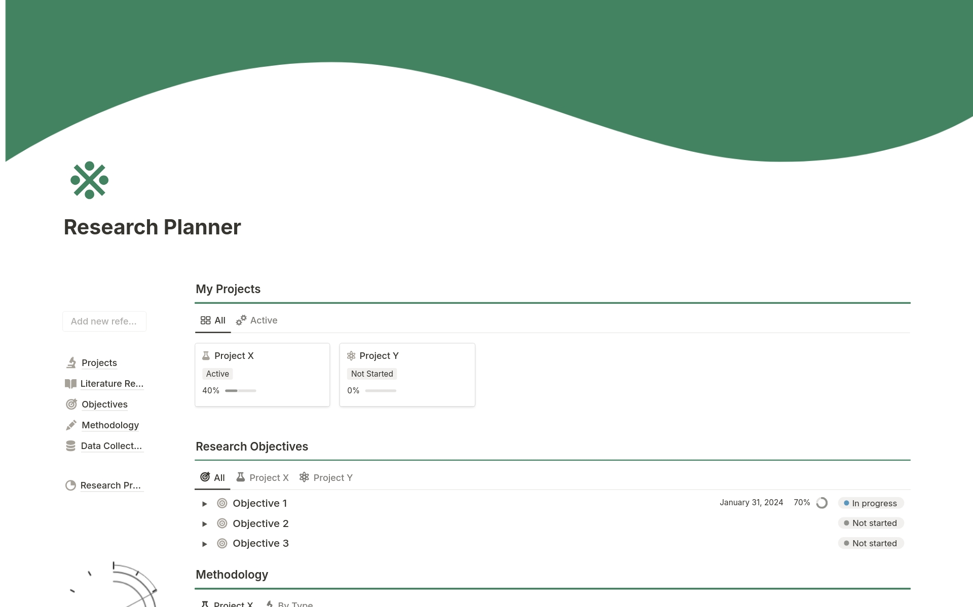 A template preview for Research Planner