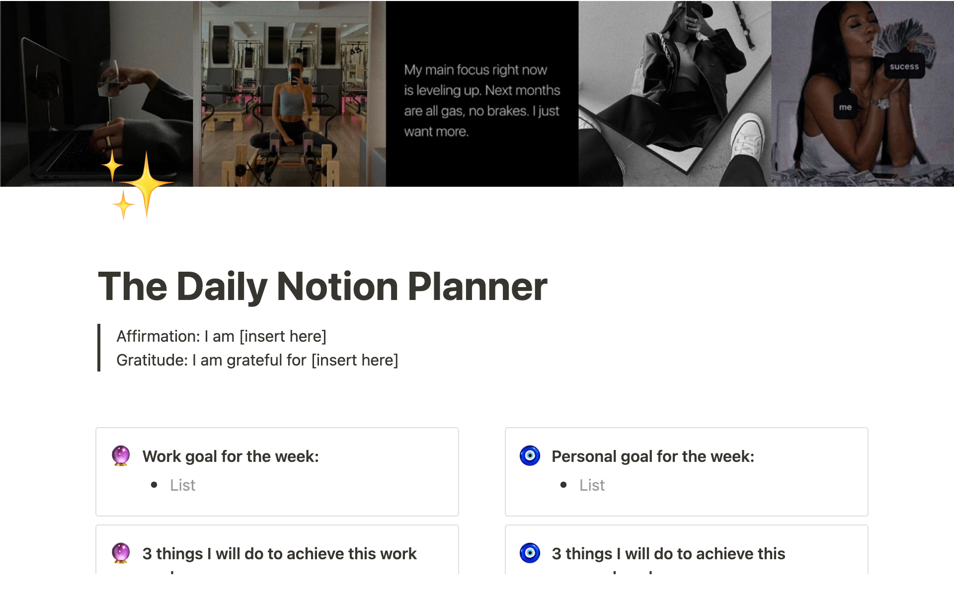 The Daily Notion Plannerのテンプレートのプレビュー