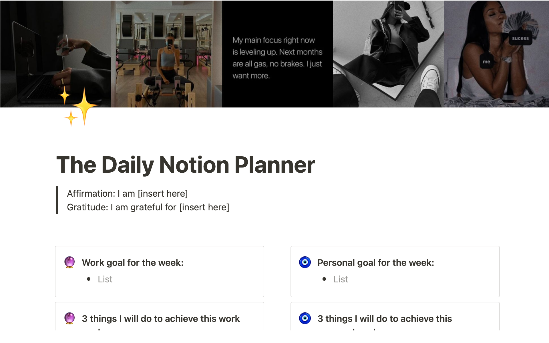 Aperçu du modèle de The Daily Notion Planner