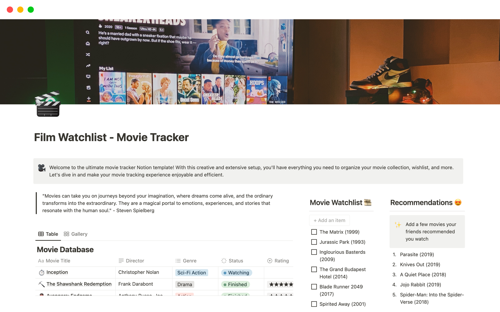 A template preview for Film Watchlist - Movie Tracker