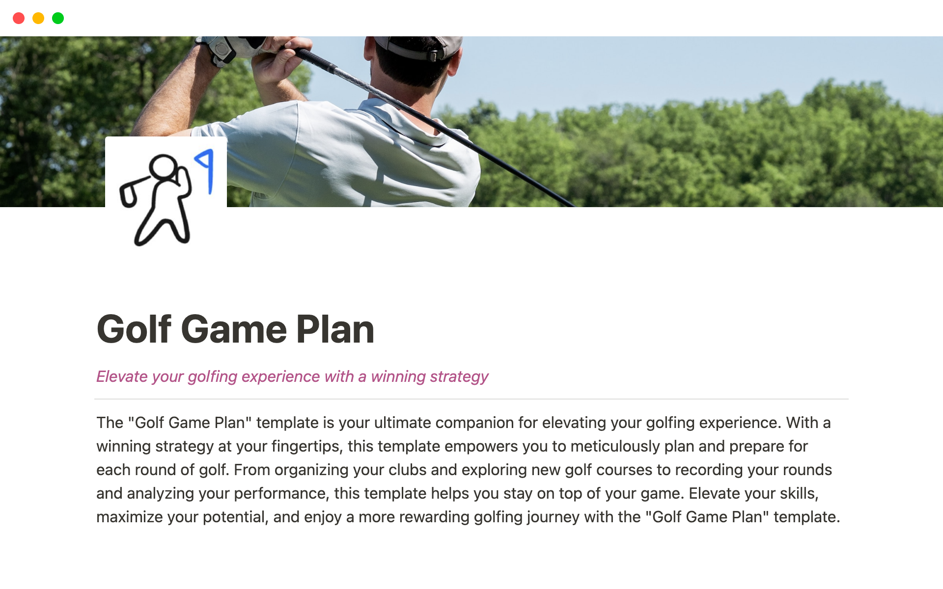 Aperçu du modèle de Golf Game Plan