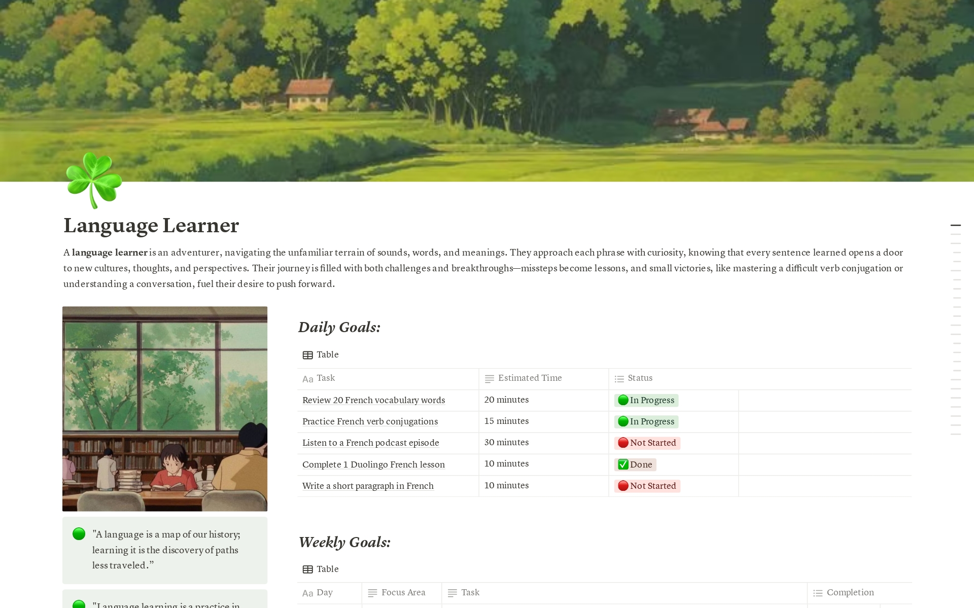 Language Learner Notion Template