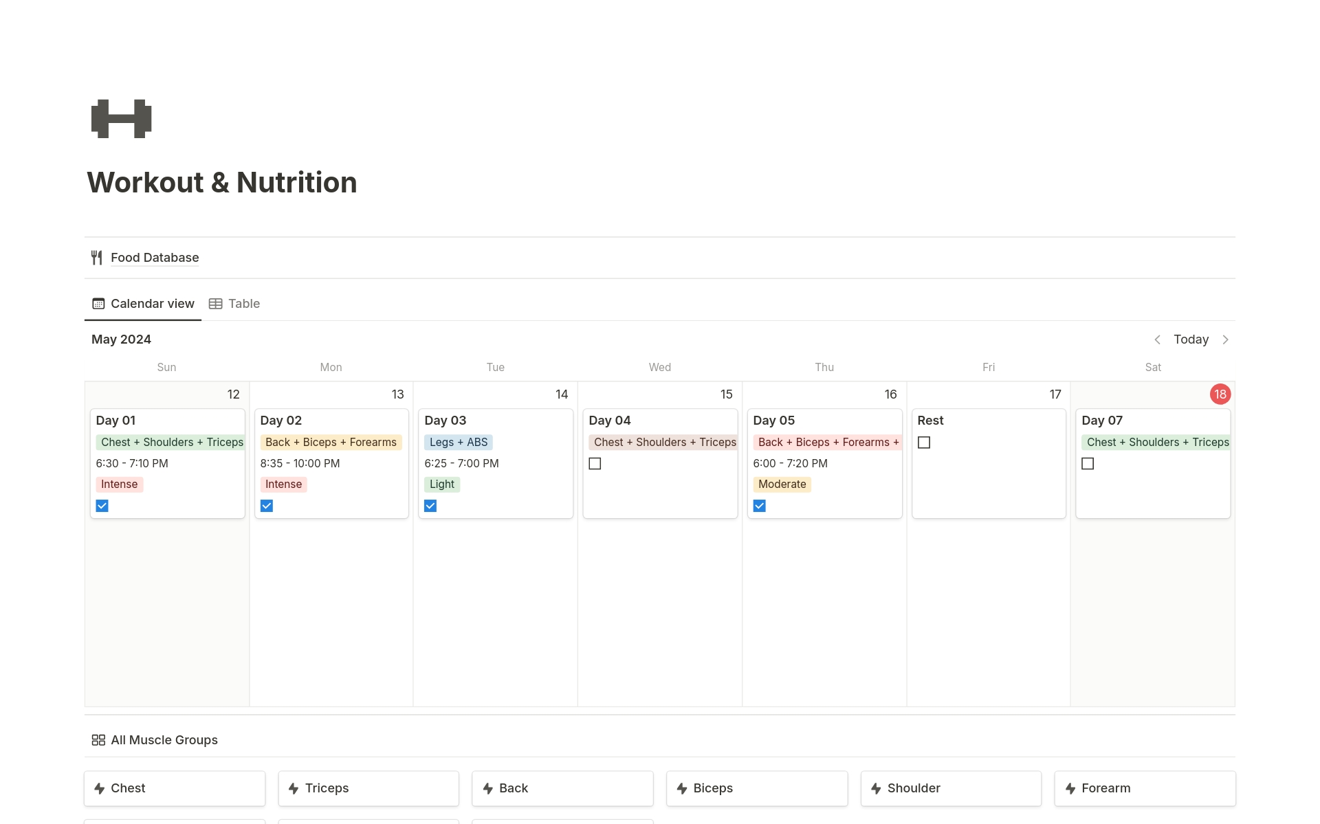 A template preview for Workout & Nutrition Tracker