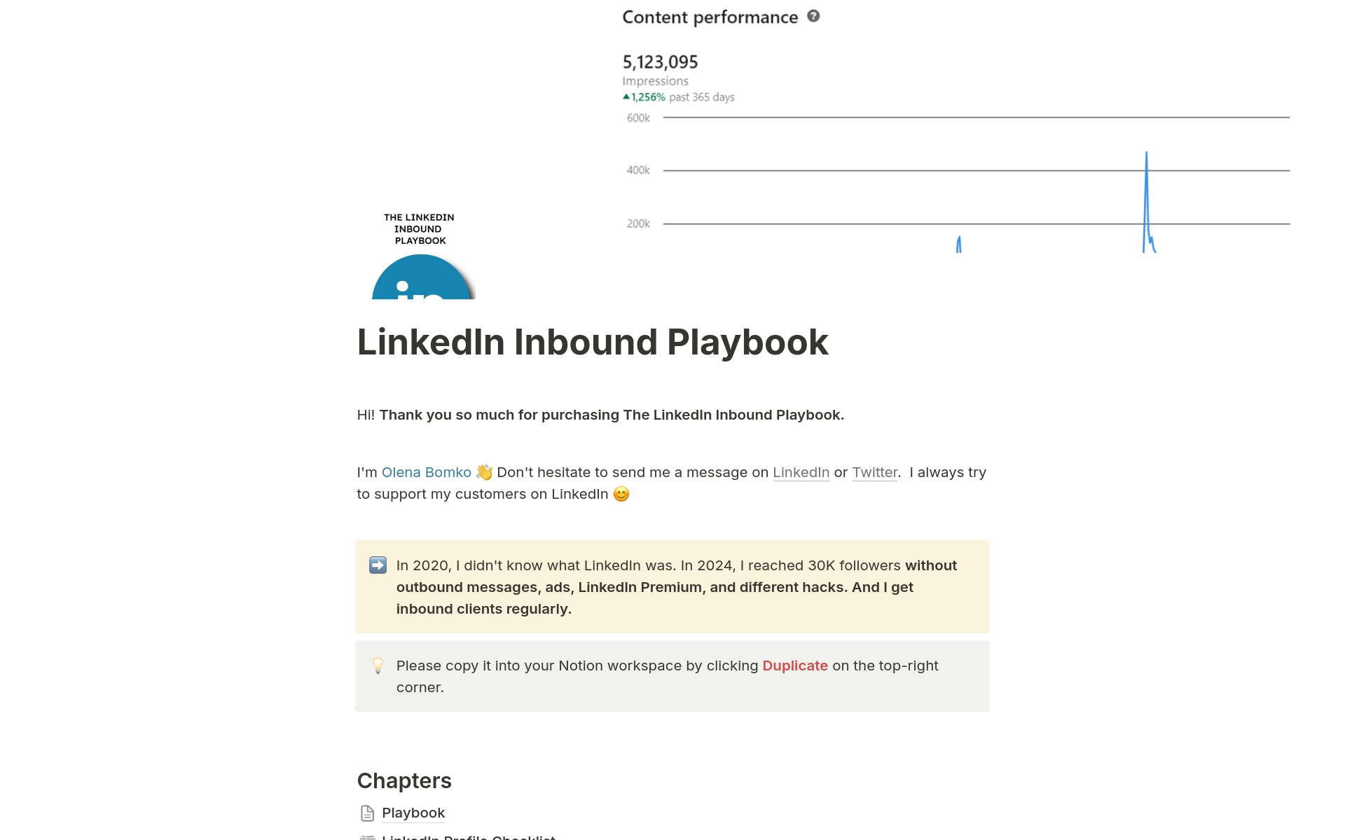 A template preview for LinkedIn Inbound Playbook
