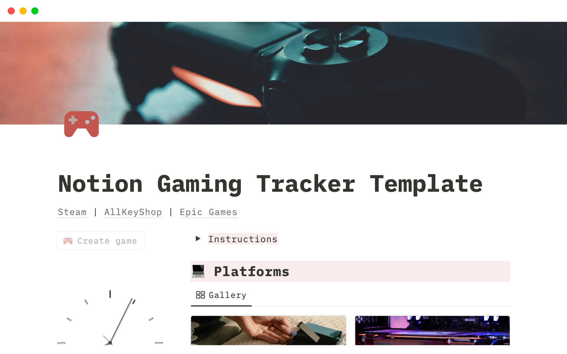 A template preview for Notion Gaming Tracker Template