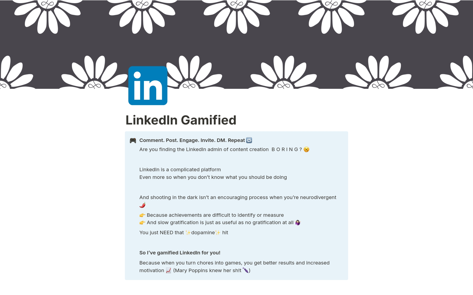 A template preview for LinkedIn Gamified