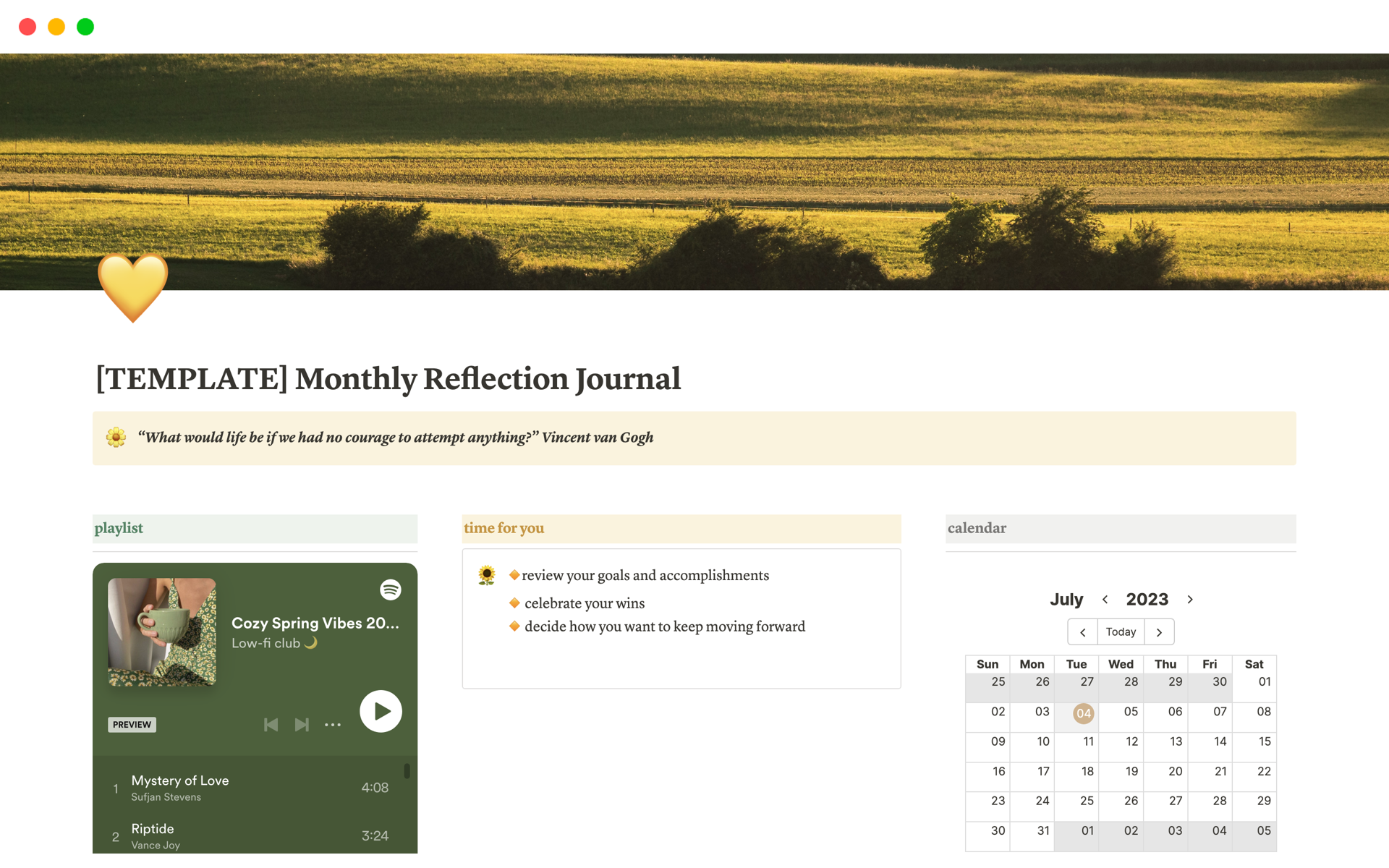 A template preview for Monthly Reflection Journal