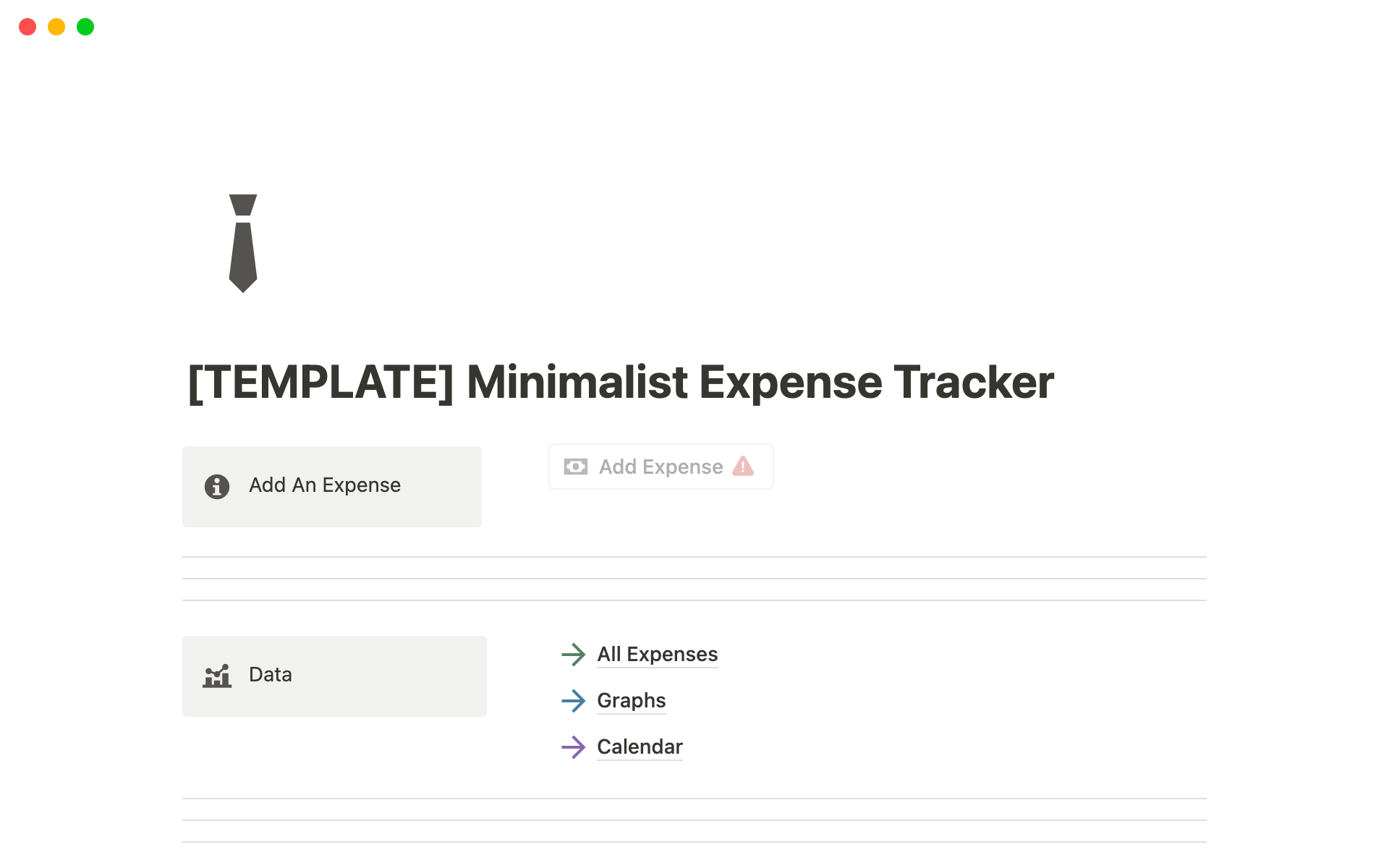 Eine Vorlagenvorschau für Minimalist Expense Tracker