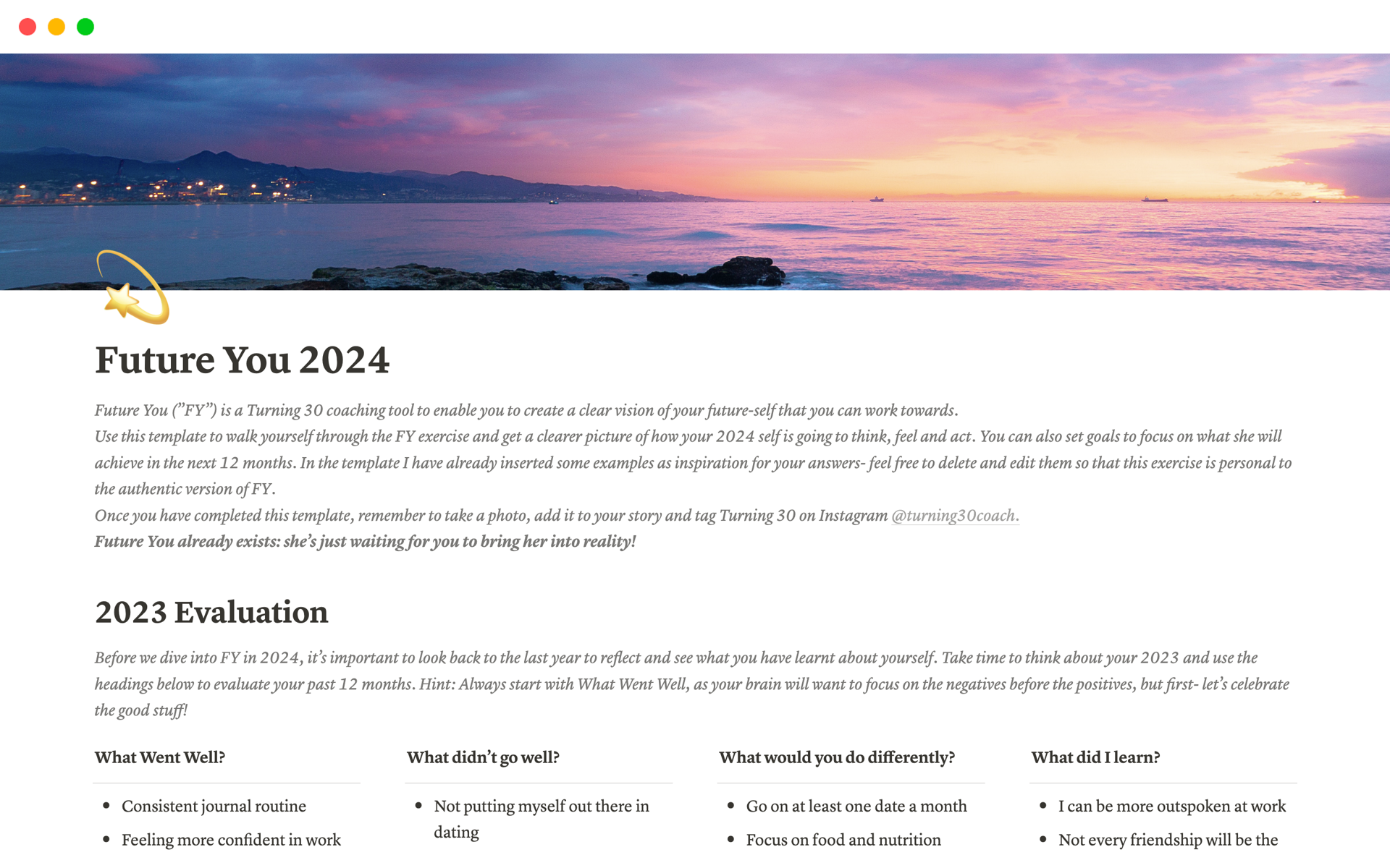 Get clear on who you are becoming in 2024 by filling out this Future You template. 