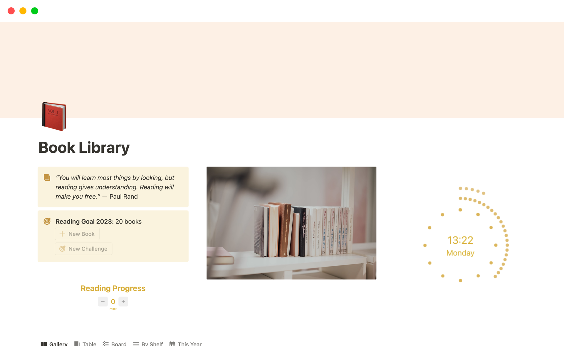 A template preview for Book Library