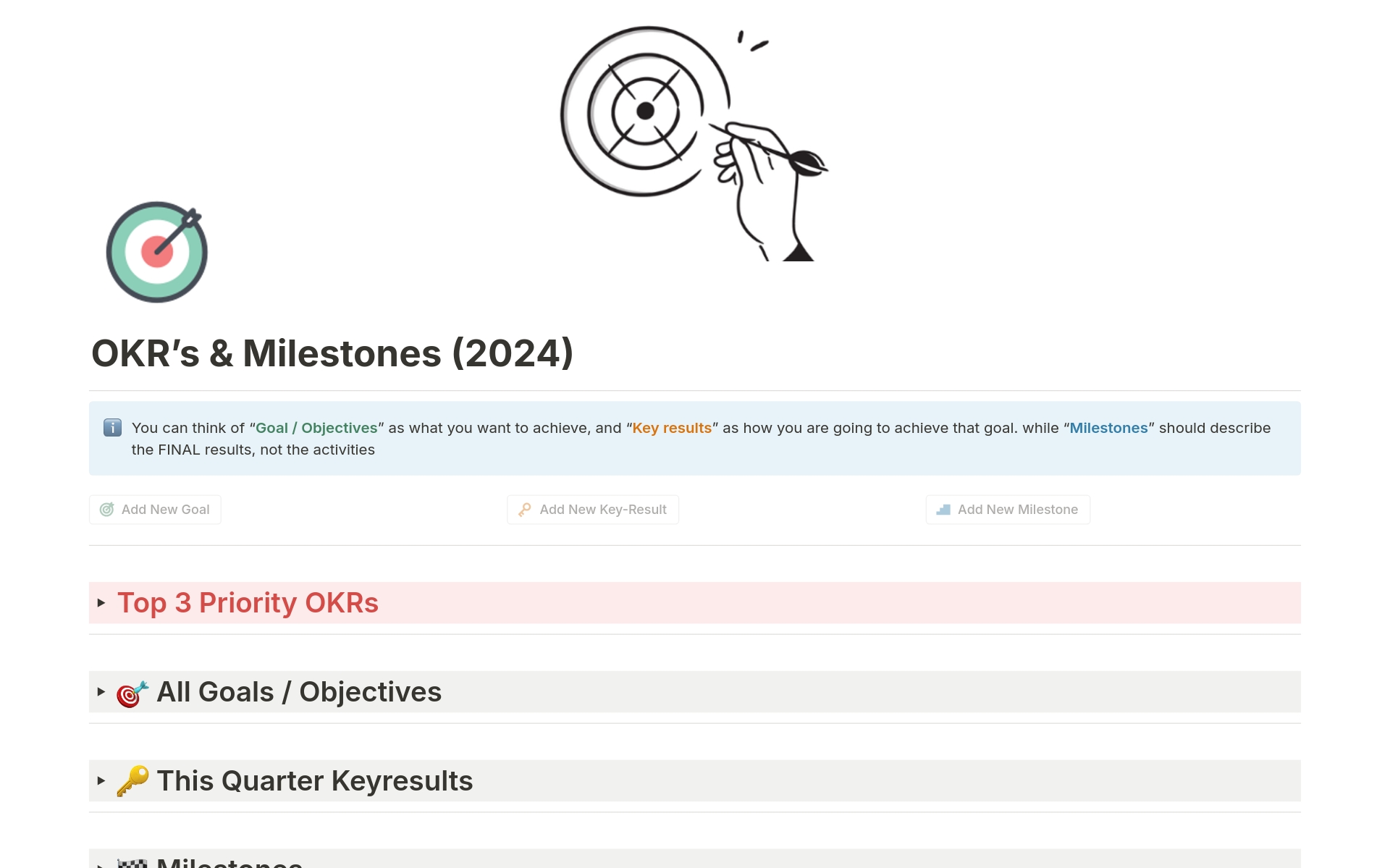 Uma prévia do modelo para OKR’s & Milestones (2024 & Beyond)