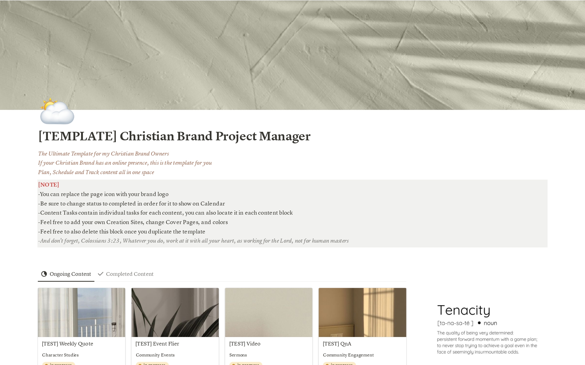 A template preview for Christian Brand Project Manager