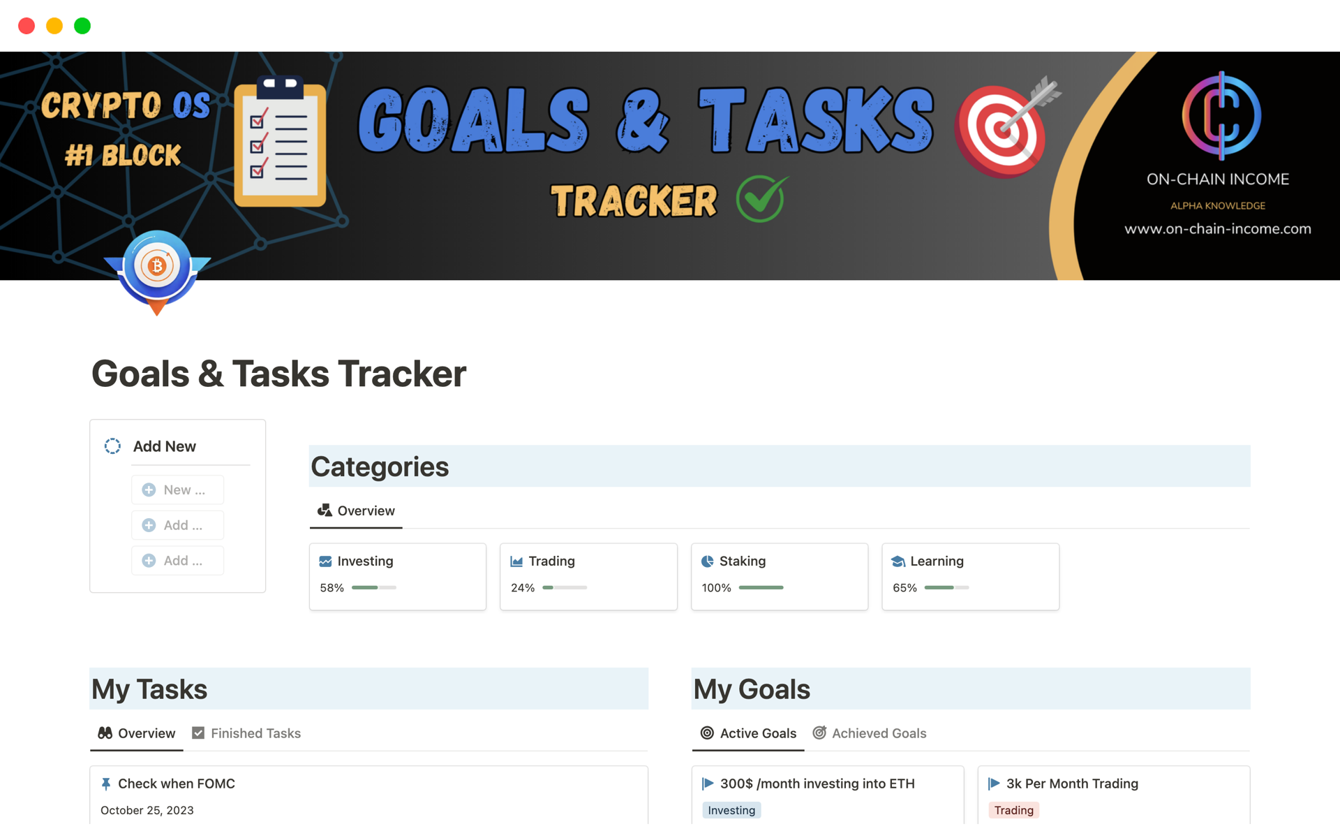 Eine Vorlagenvorschau für Goals & Tasks Tracker