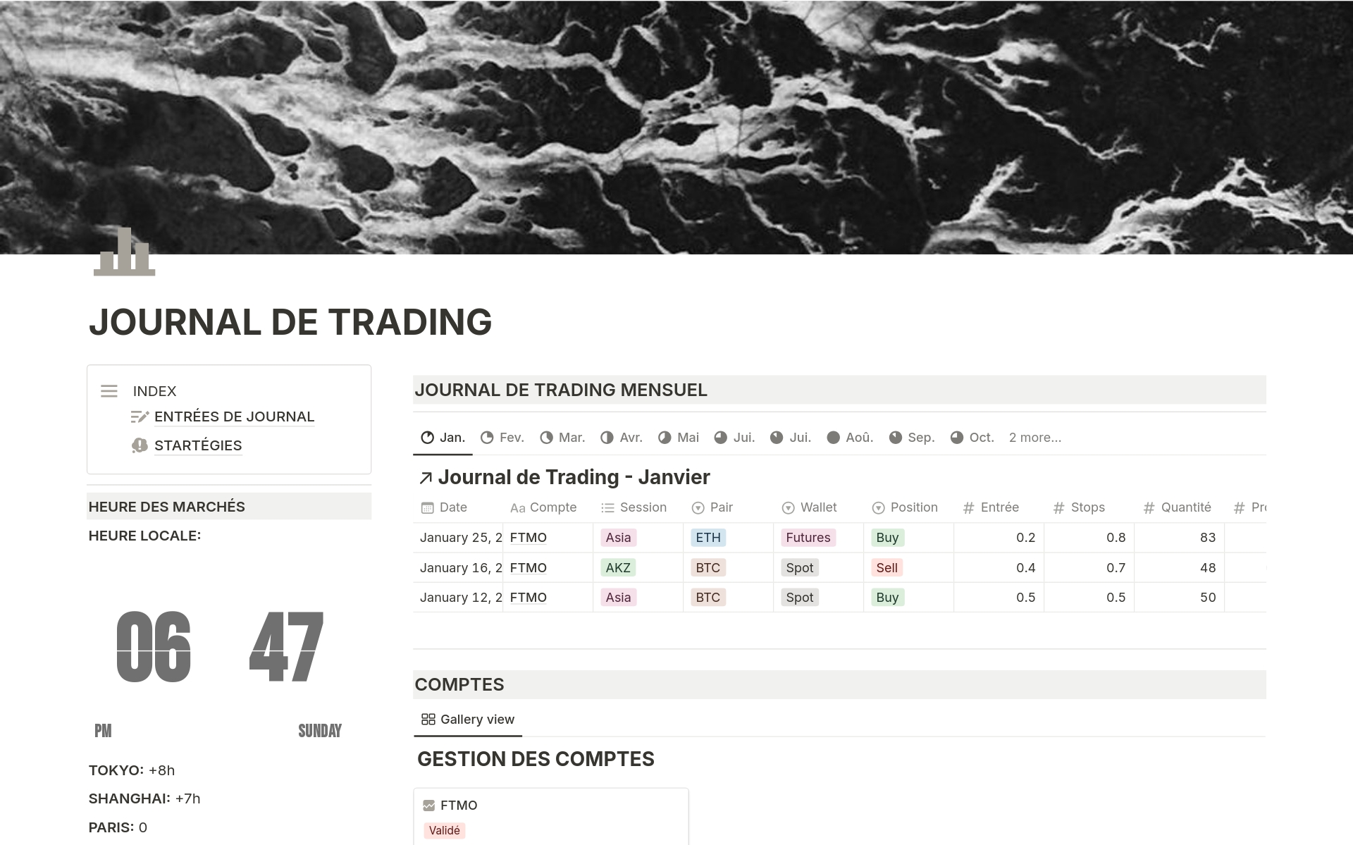 A template preview for Journal de Trading