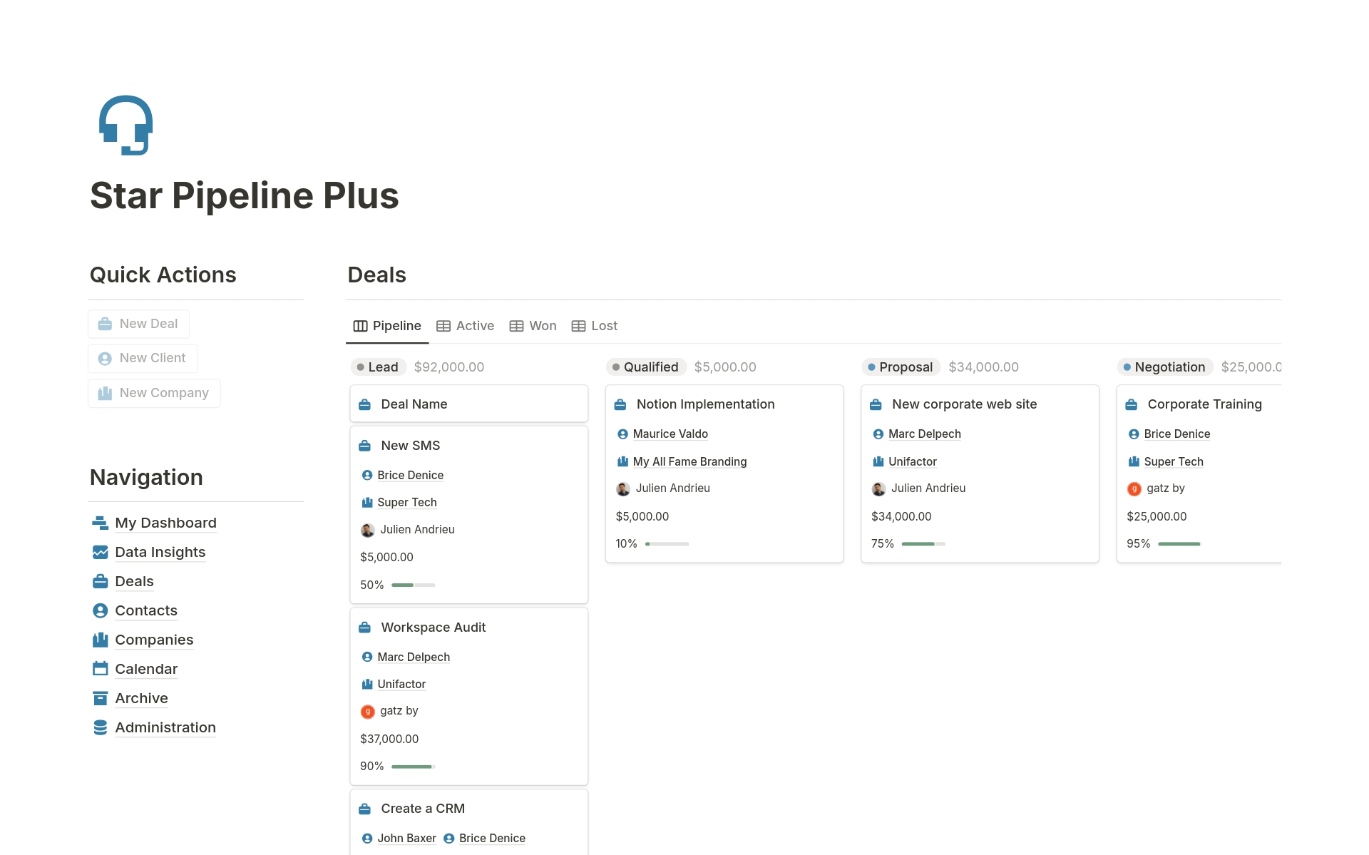 A template preview for Star Pipeline Plus