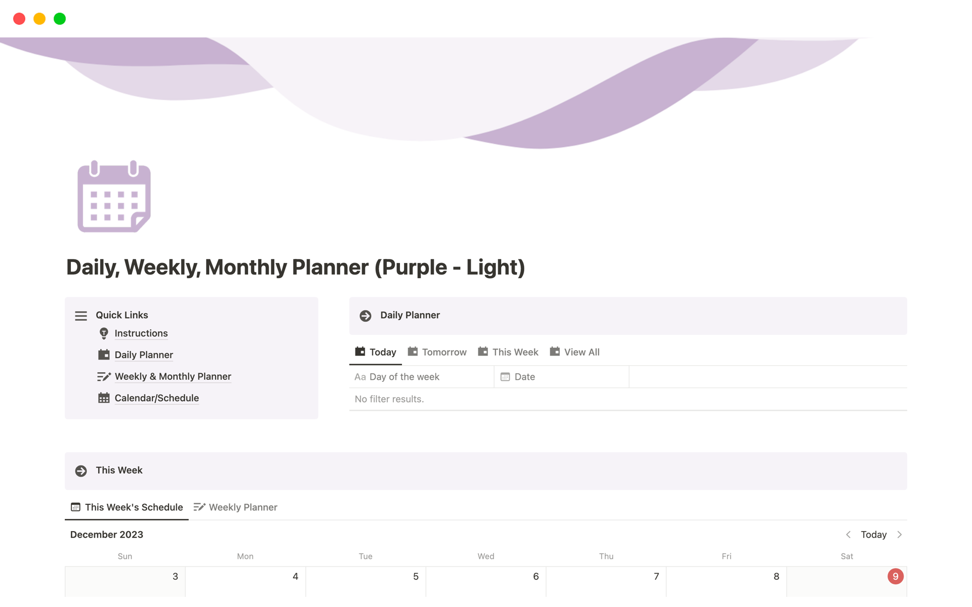 A template preview for Daily, Weekly, Monthly Planner
