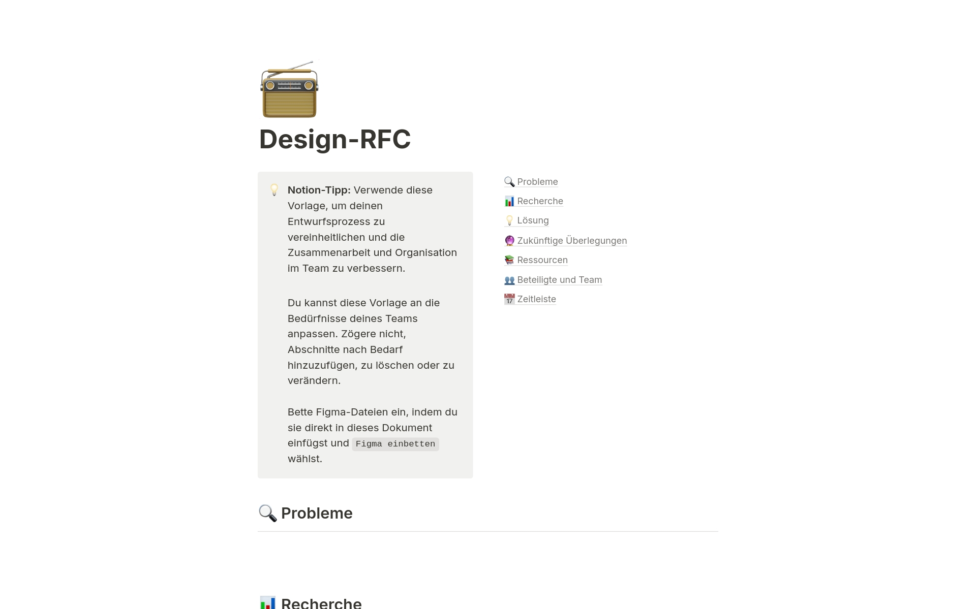 Eine Vorlagenvorschau für Design-RFC