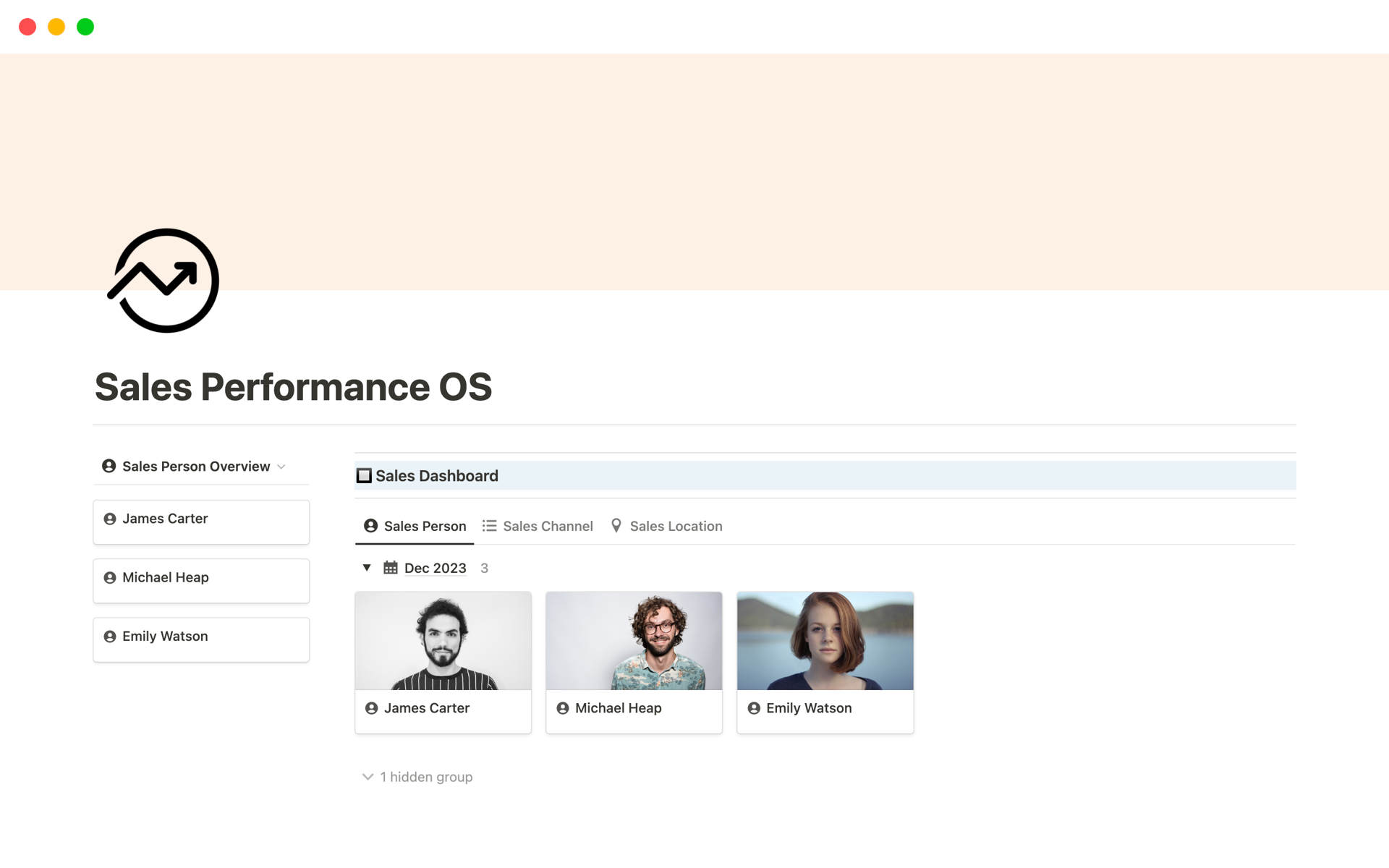 A template preview for Sales Performance OS