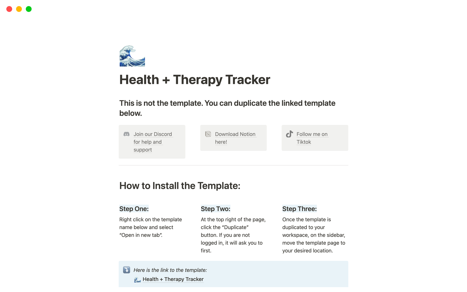 A template preview for Health and Therapy Tracker