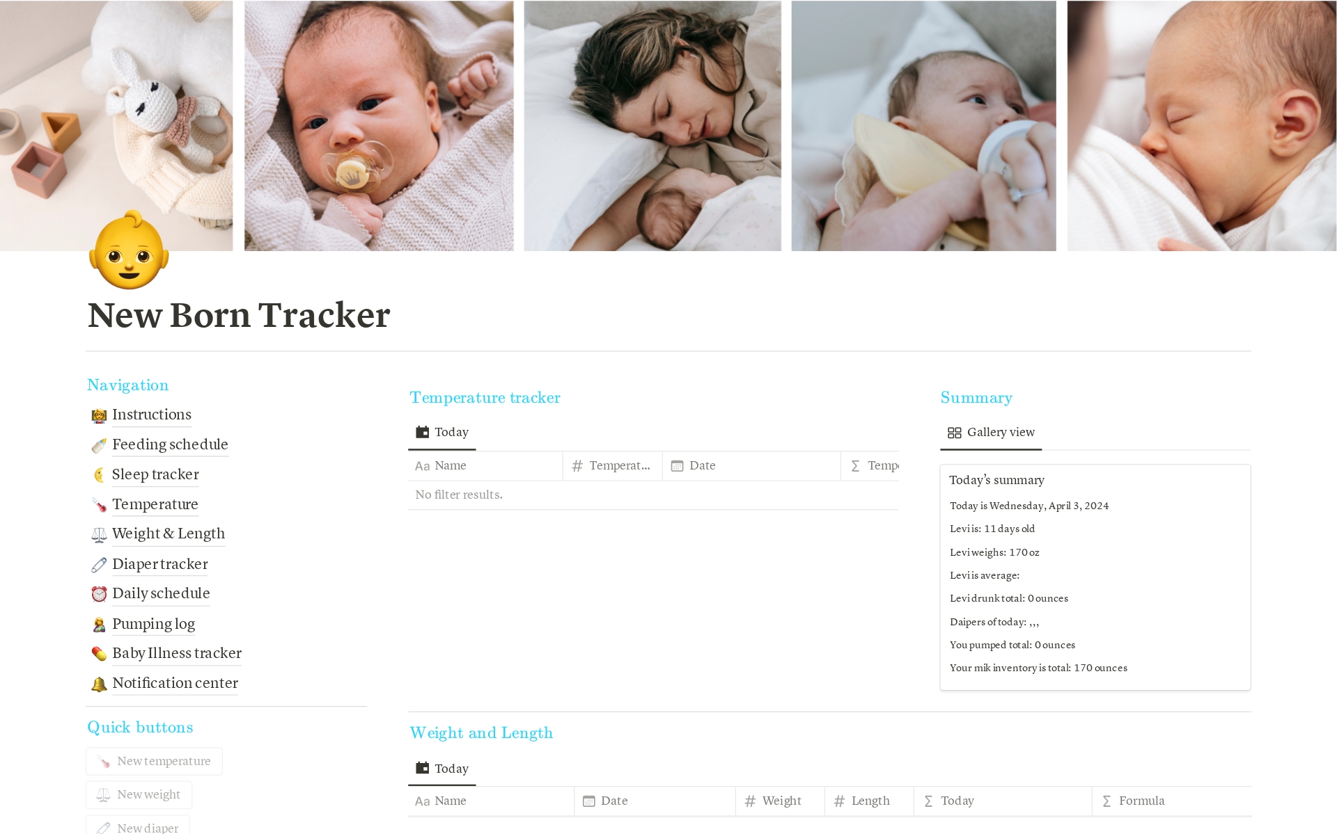 Newborn Tracker & Baby Care Planner Notion Template, Daily Baby Log, Sleep Tracker, Feeding schedule, Diaper changes, Sleeping journal