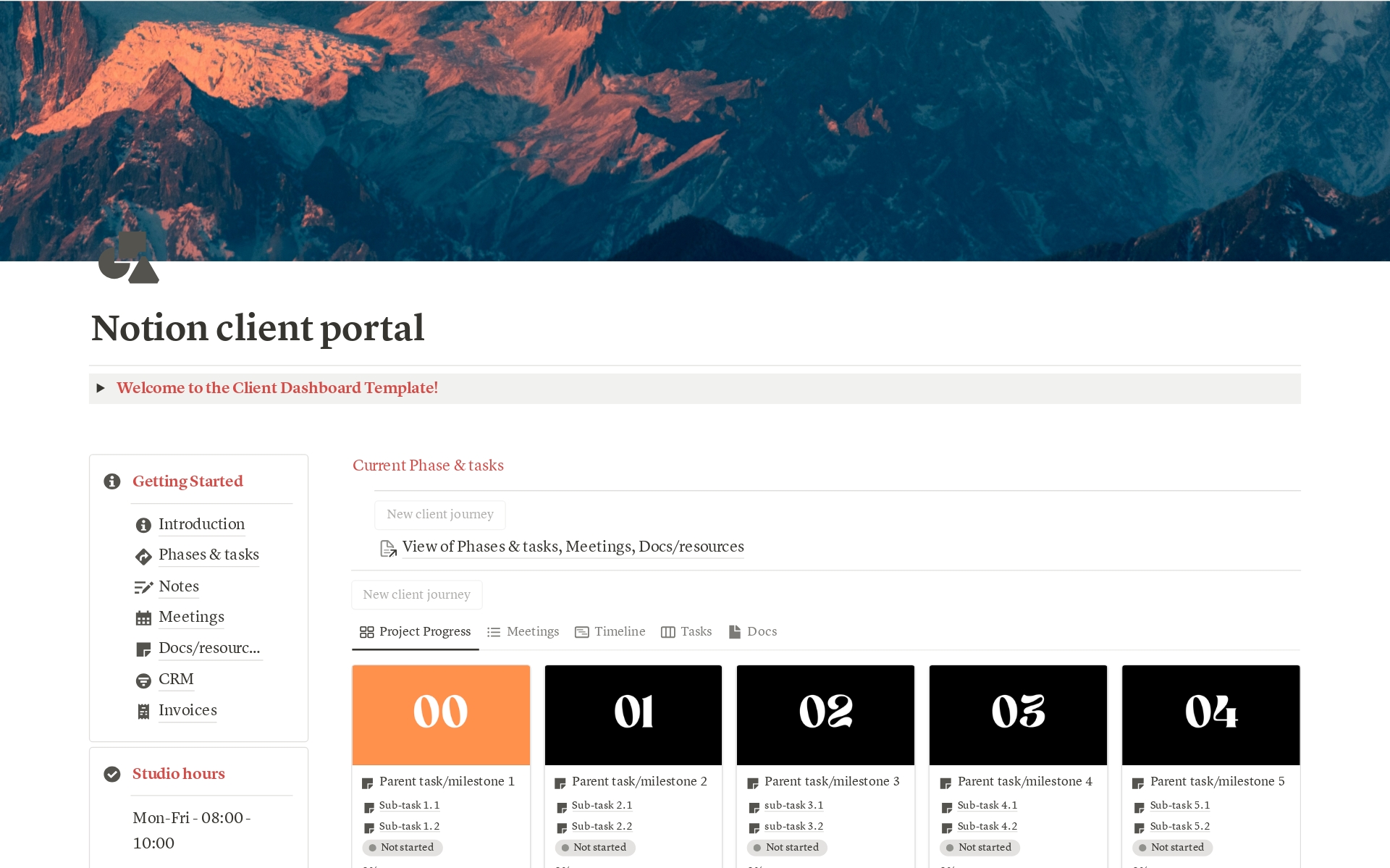 A template preview for Client central OS
