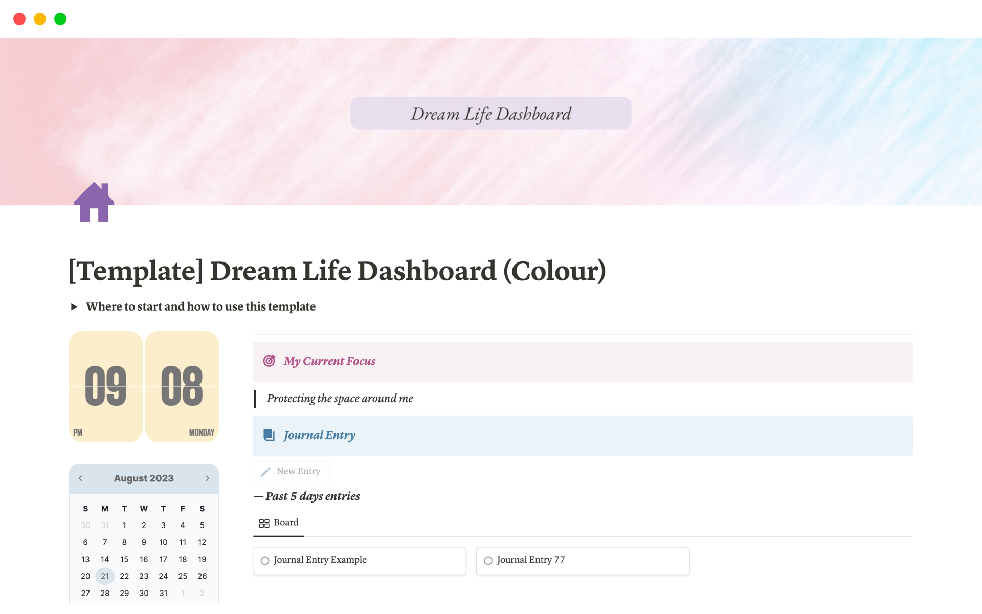 Uma prévia do modelo para Dream Life Planner | Ideal Life Vision Board