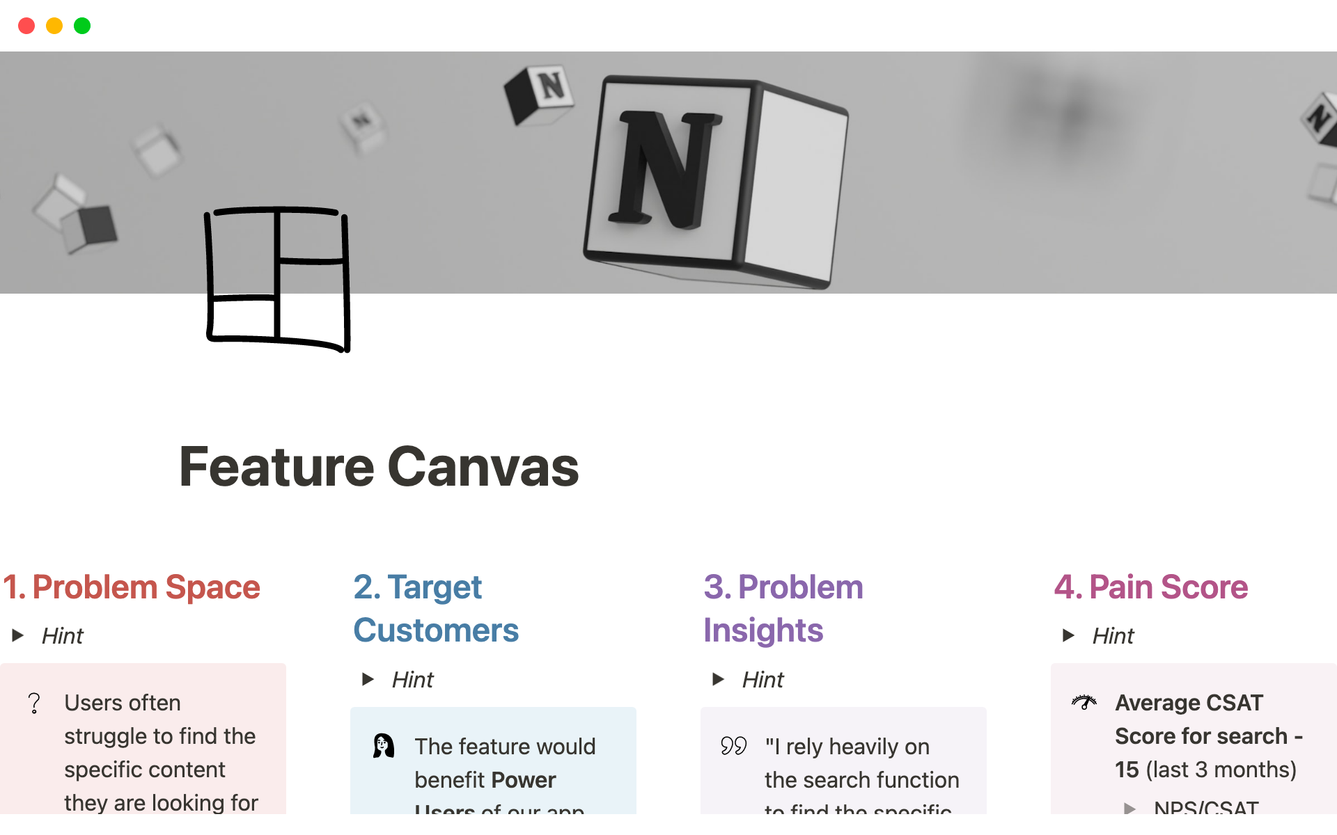 A template preview for Feature Canvas