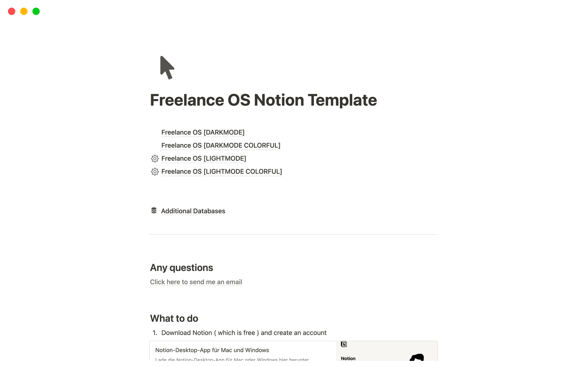 A template preview for Freelance Pro OS