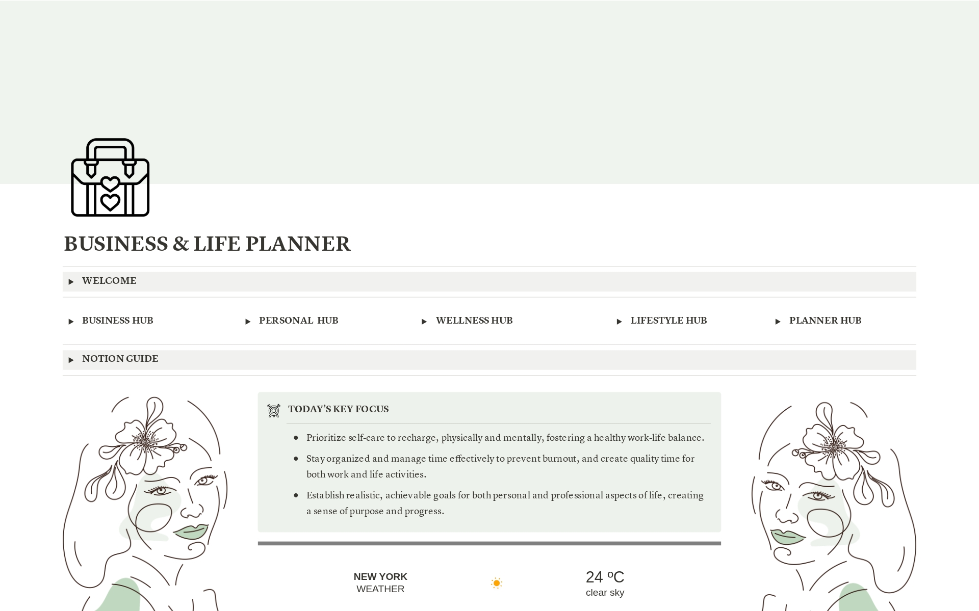 A template preview for Sage Green Business & Life Planner