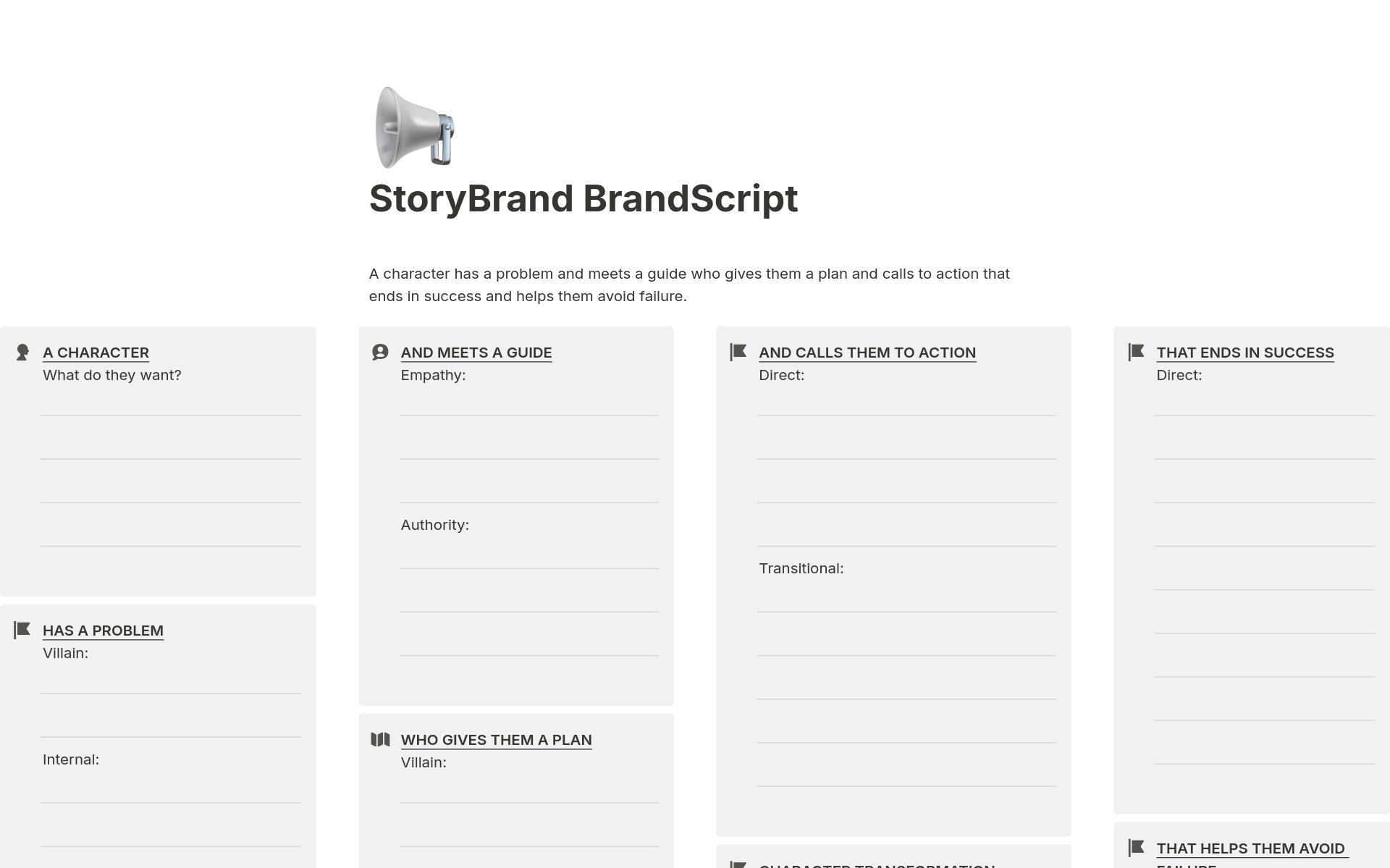A template preview for Storybrand Framework