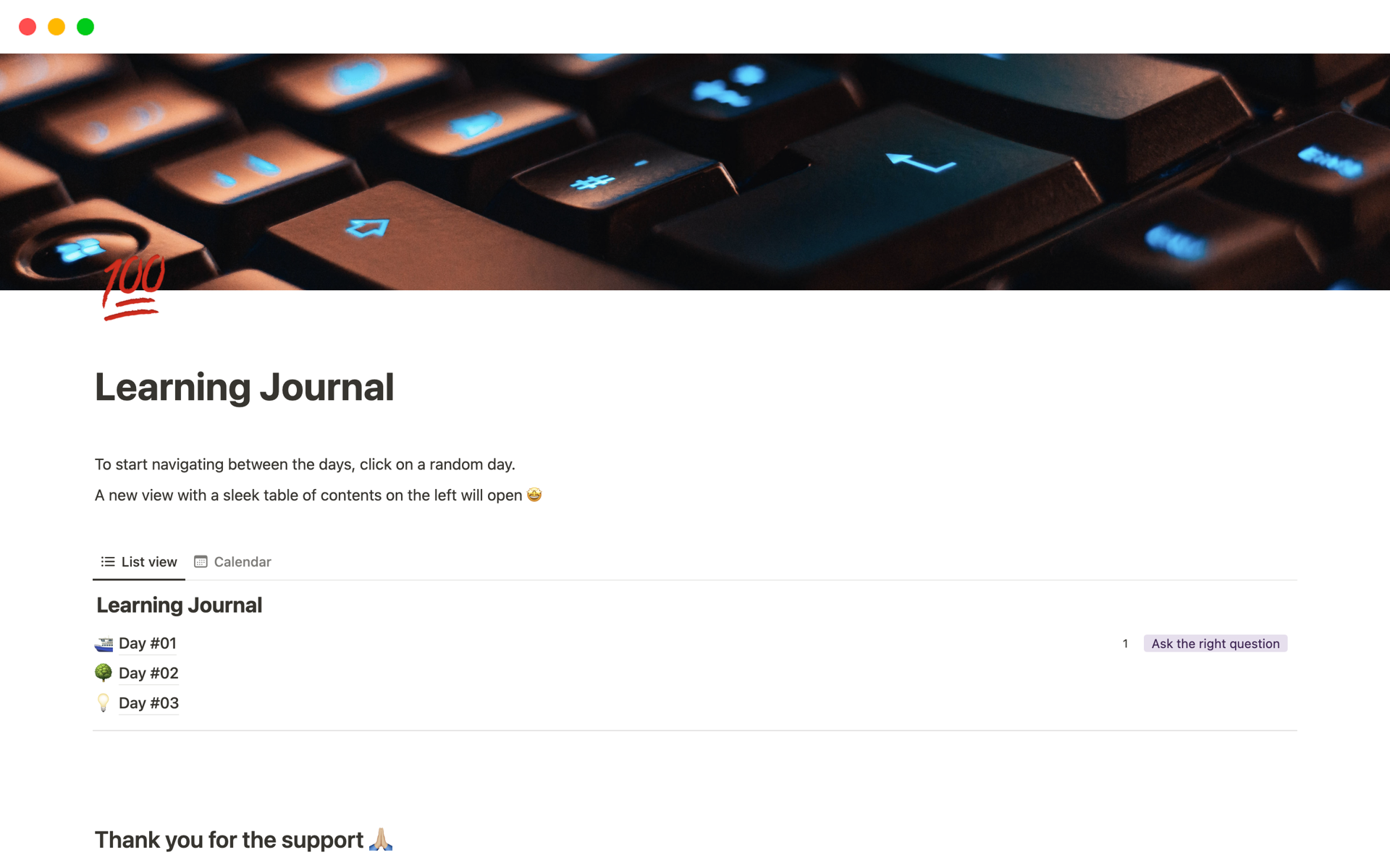 A template preview for Learning Journal 