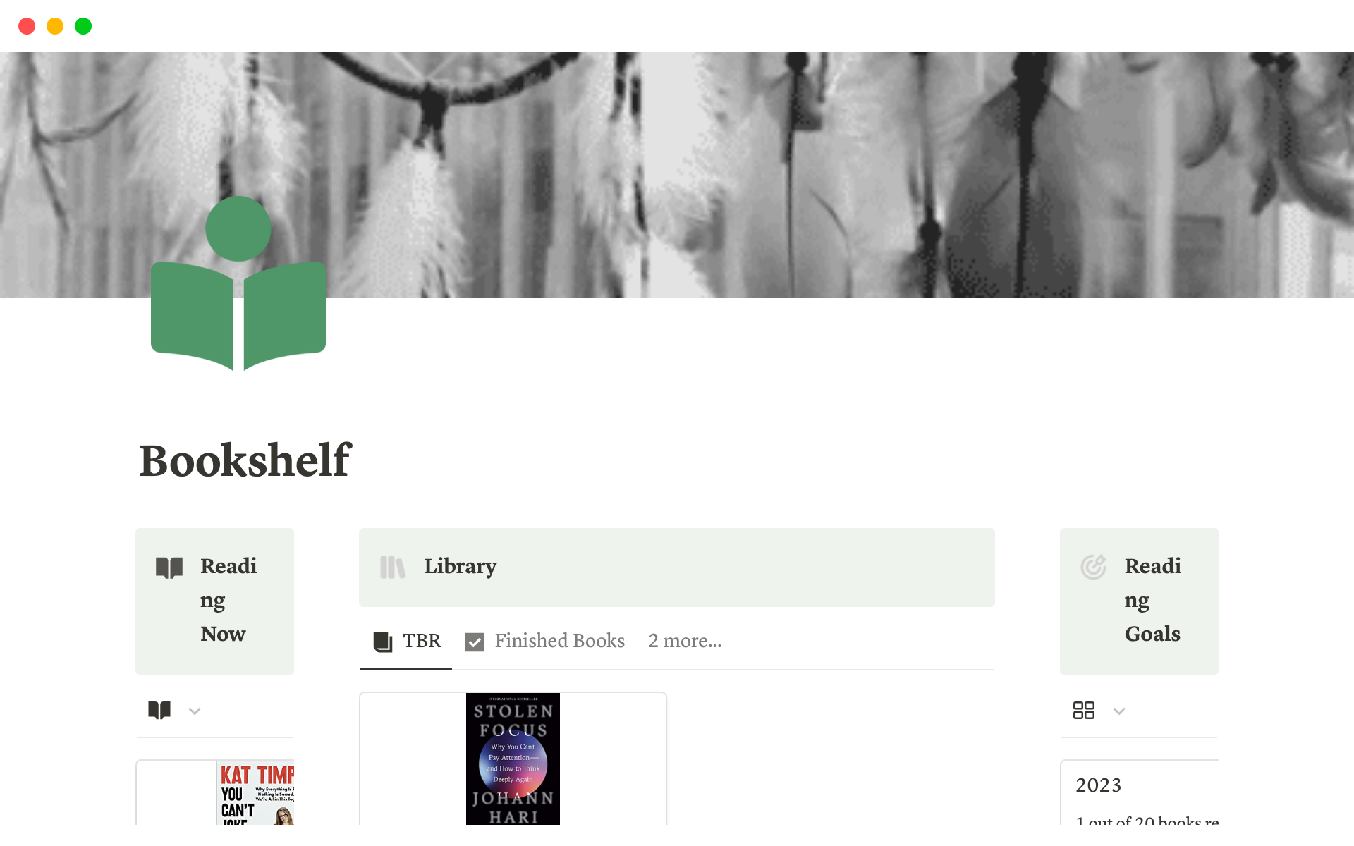Bookshelf Notion Template