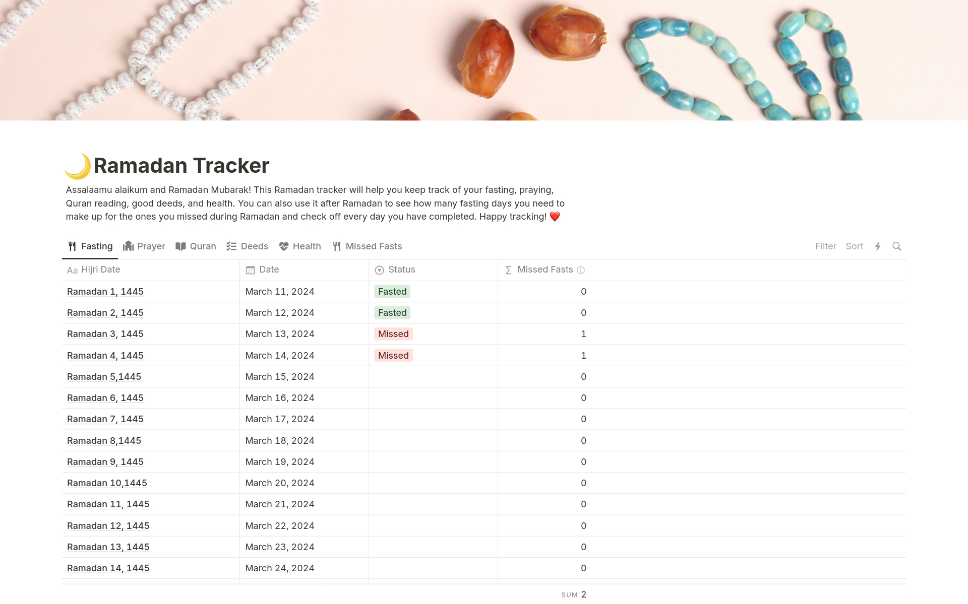 A template preview for Ramadan 2024 Tracker