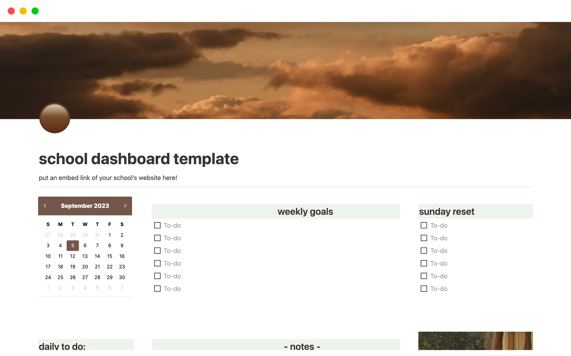 A template preview for school dashboard