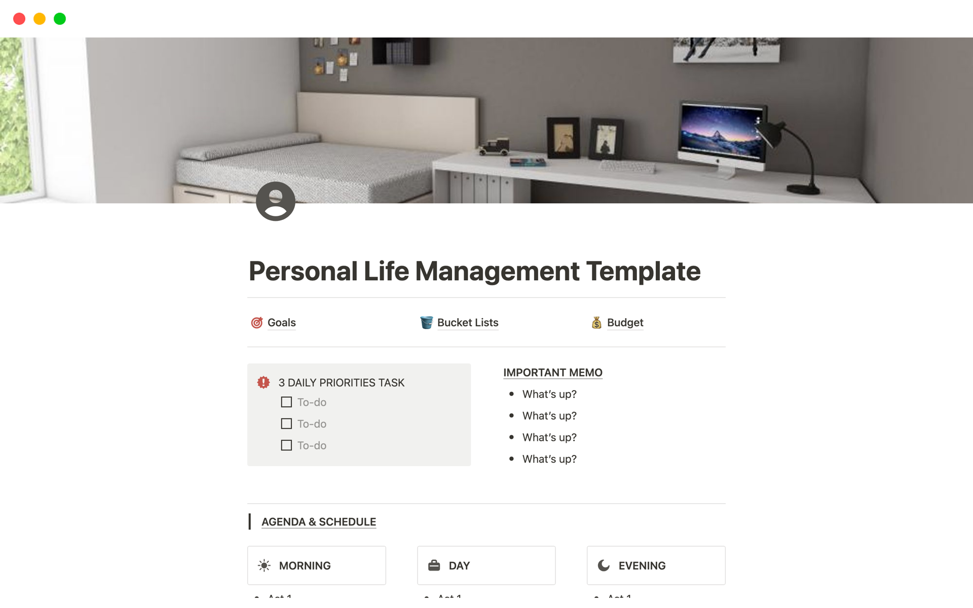 A template preview for Notion Personal Life Management