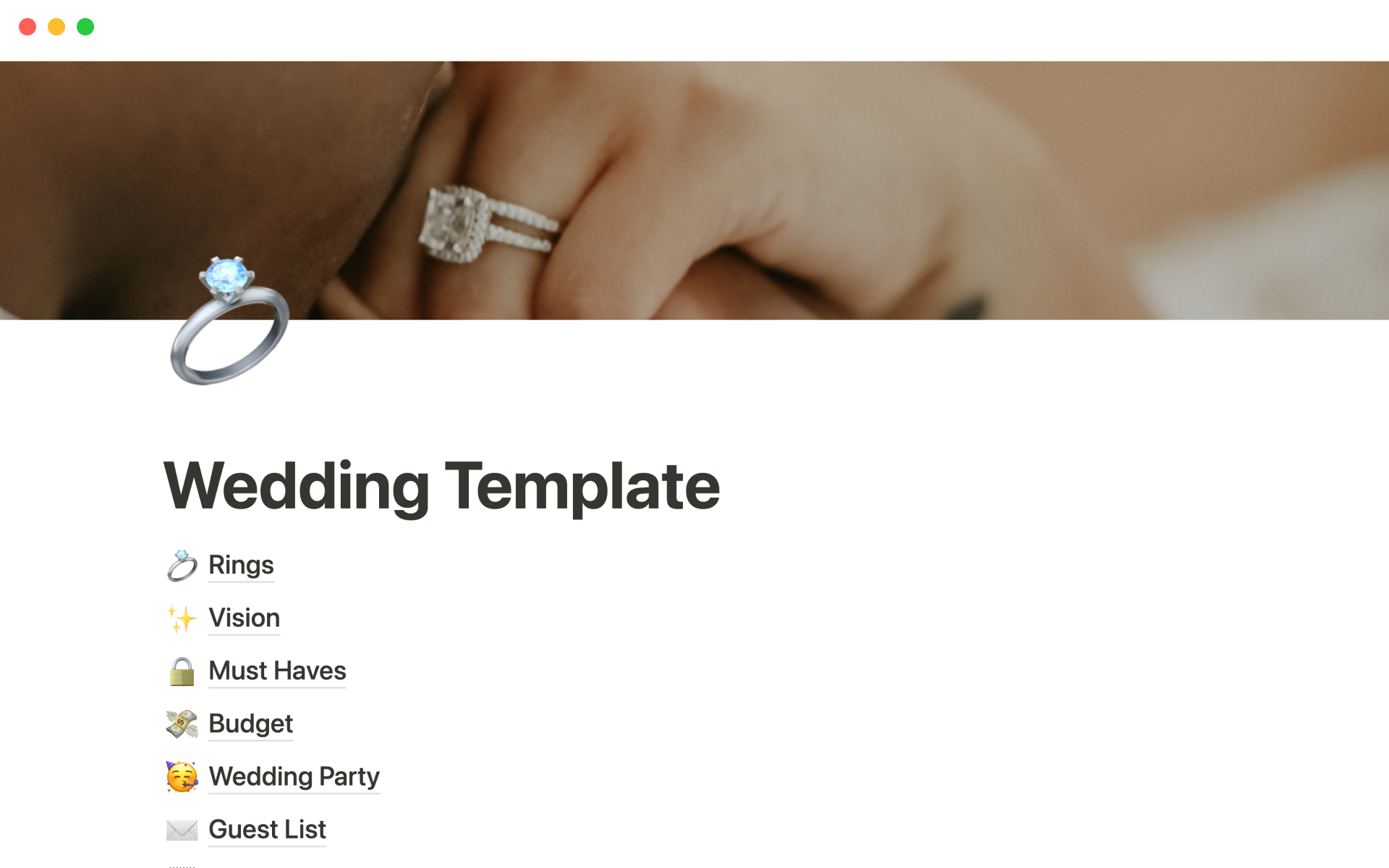 A template preview for Wedding planner