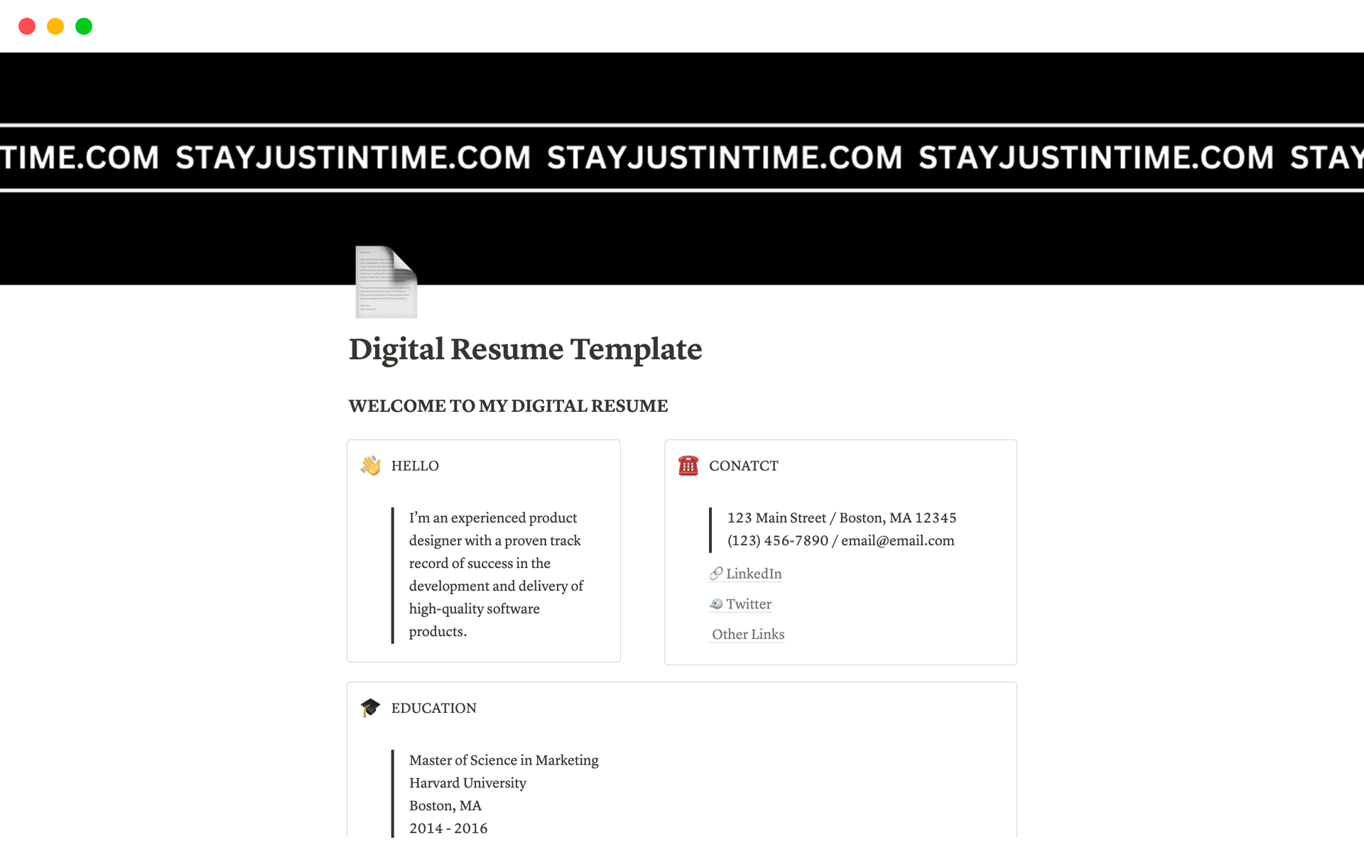A template preview for Digital Resume