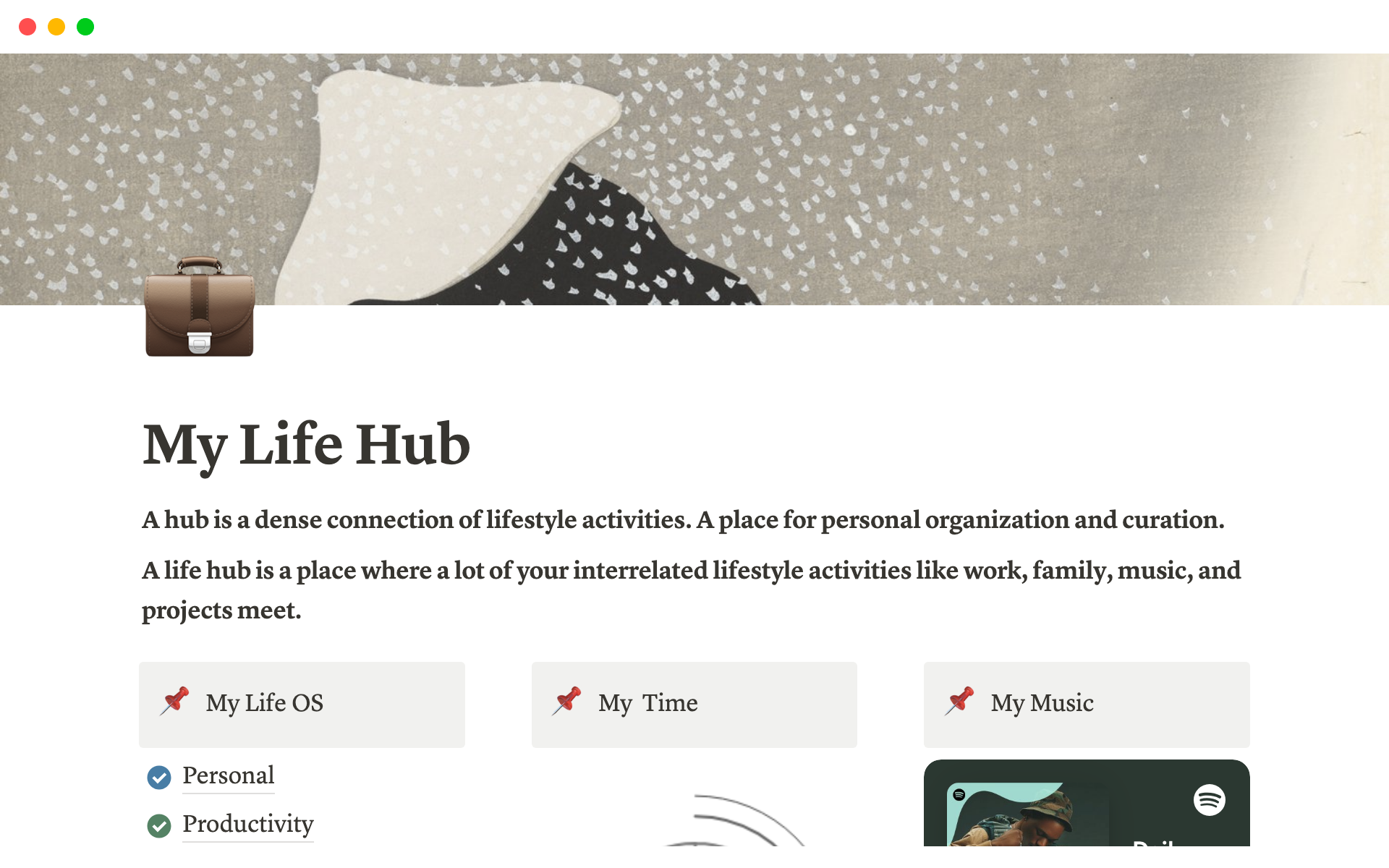 A template preview for Notion Life Hub